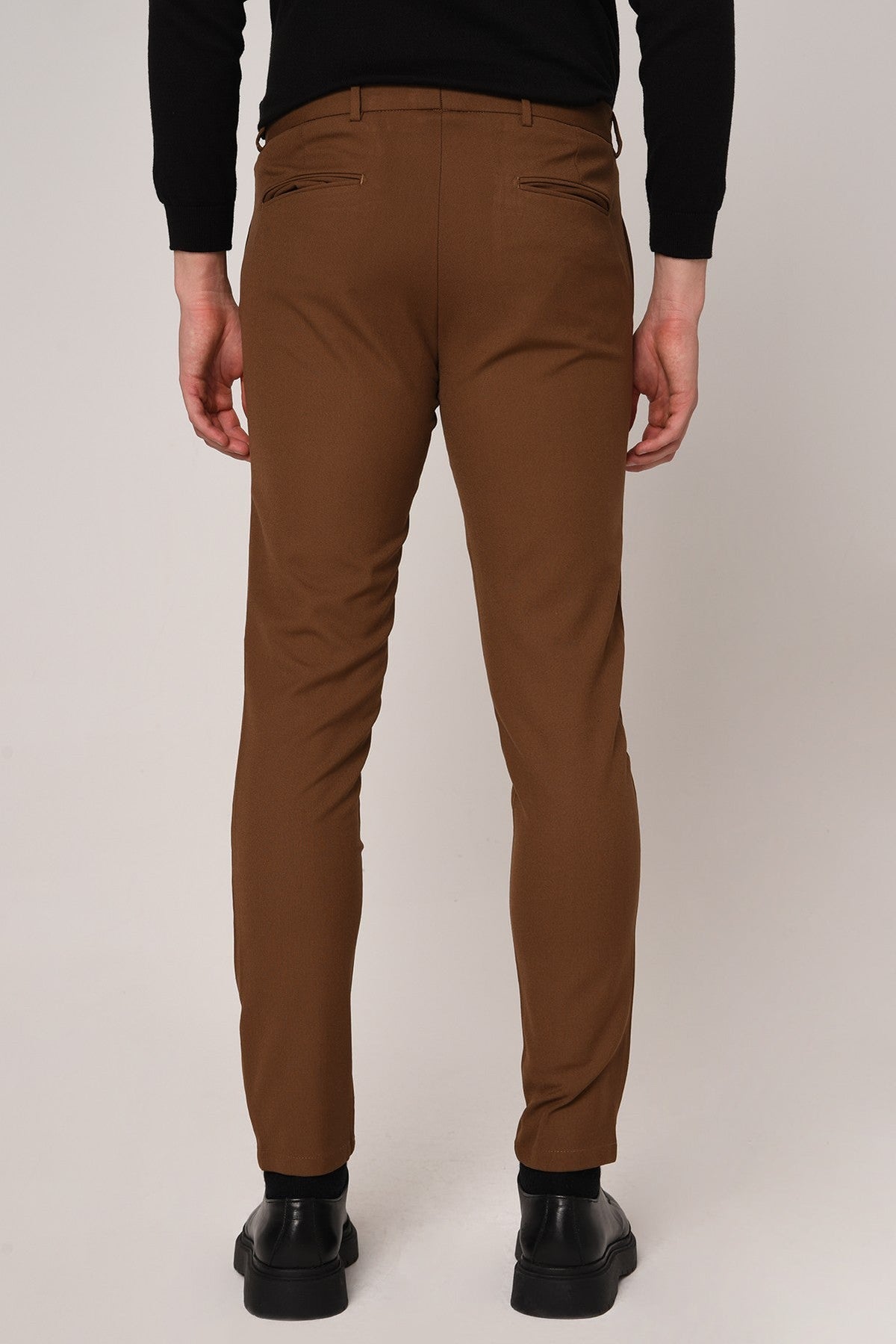 Erkek Slim Fit Düz Aksesuarlı Kumaş Pantolon