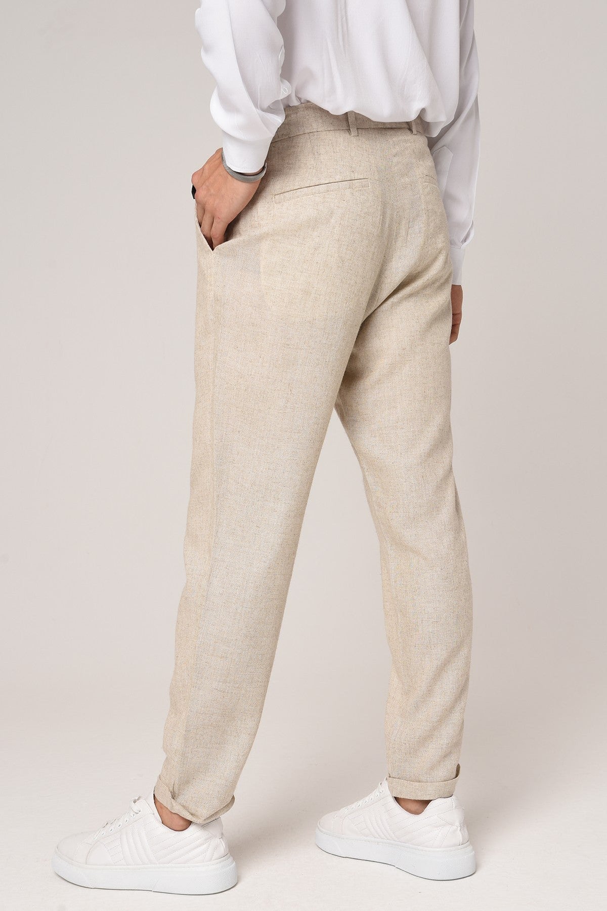 Boyfriend Beli İpli Keten Pantolon