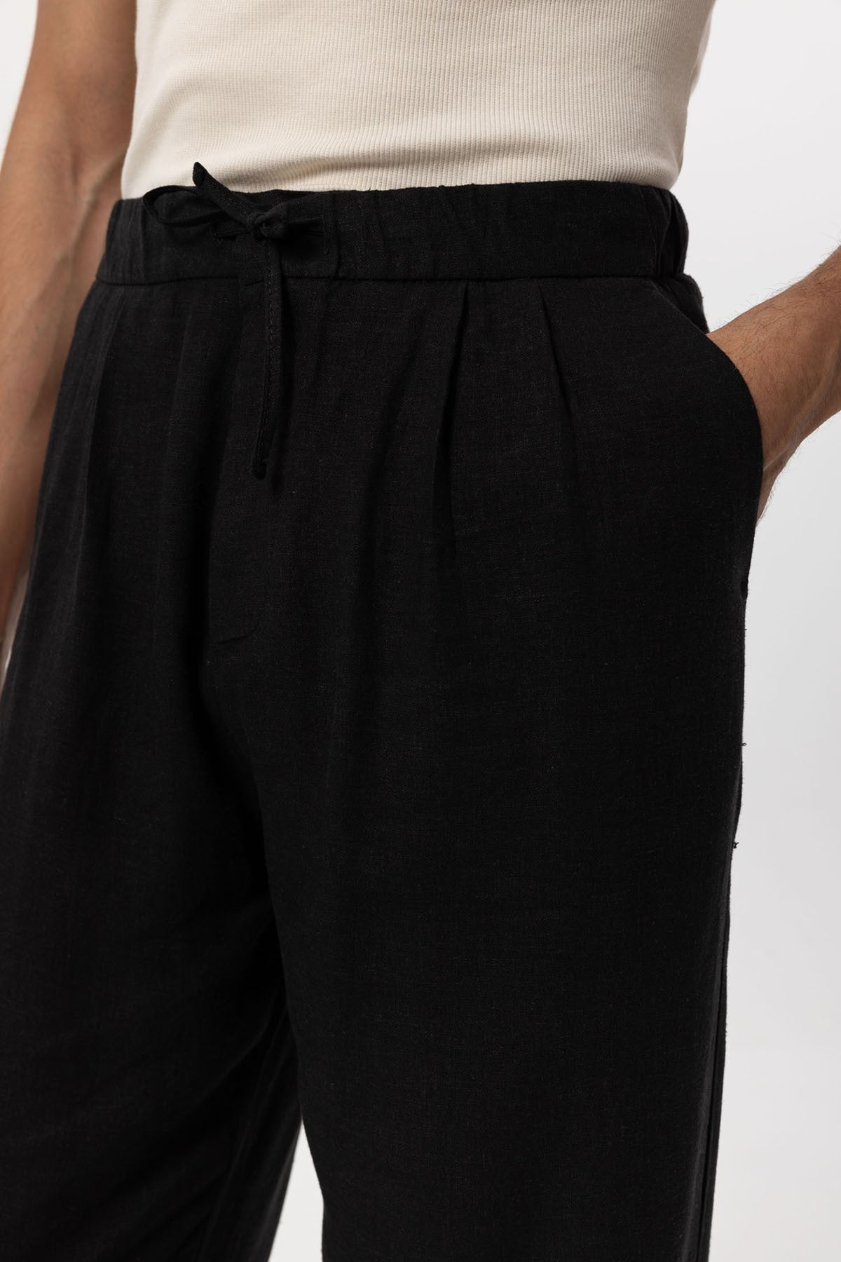 Antioch Bel Bağlamalı Keten Karışımlı Baggy Erkek Pantolon