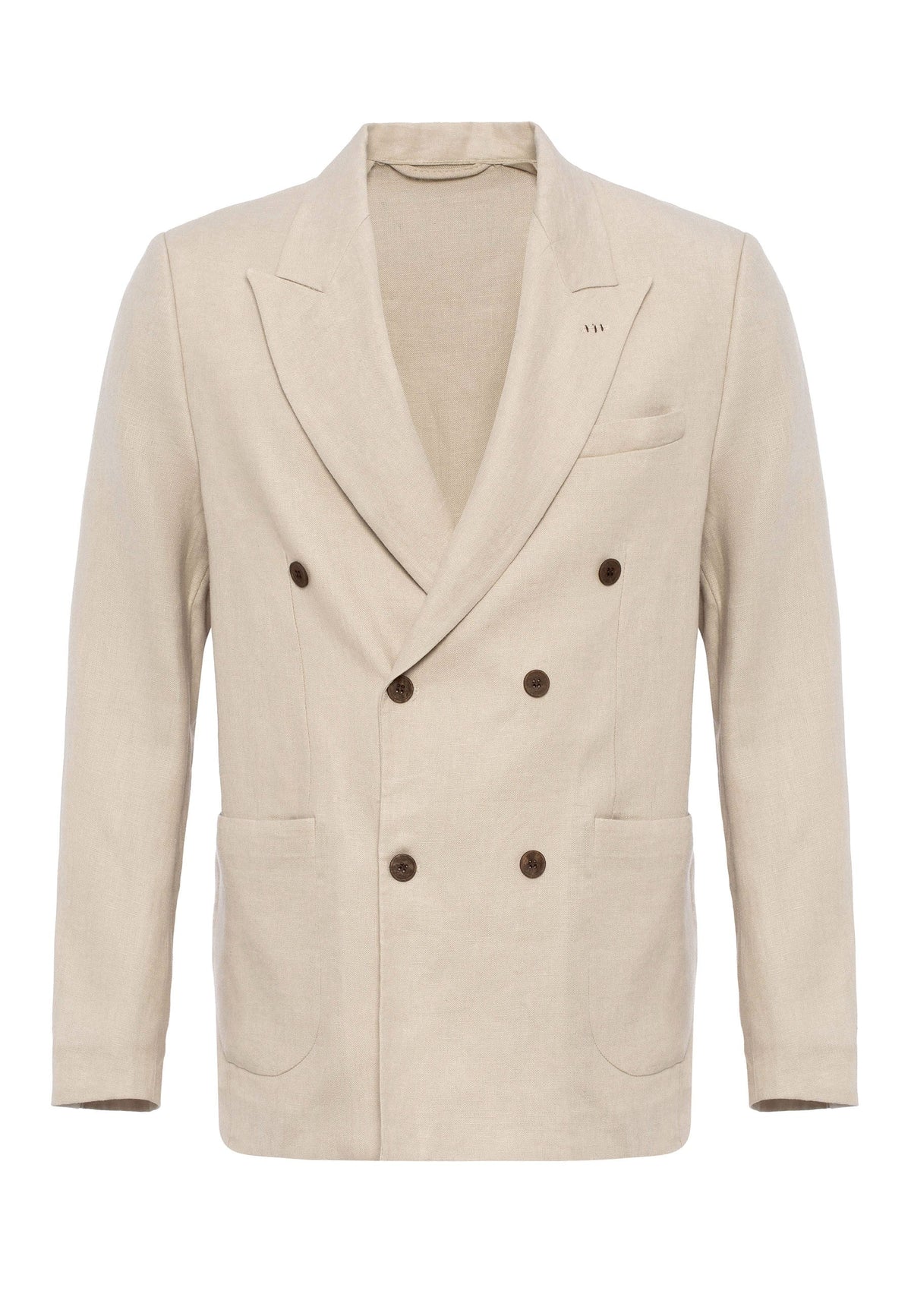 100% Keten Kruvaze Kapama Erkek Blazer Ceket