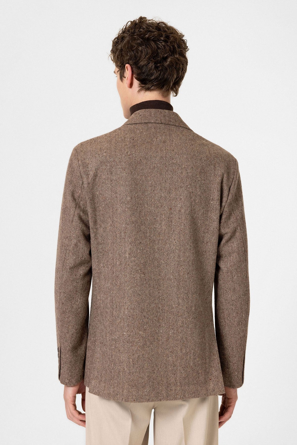 Antioch Slim Fit Balıksırtı Desenli Erkek Blazer Ceket