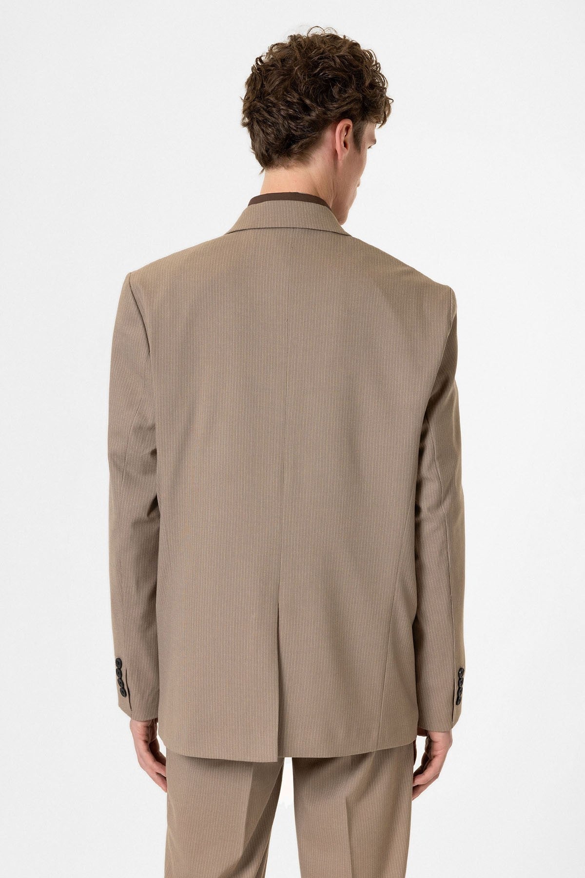 Antioch Rahat Kruvaze Çizgili Erkek Blazer Ceket