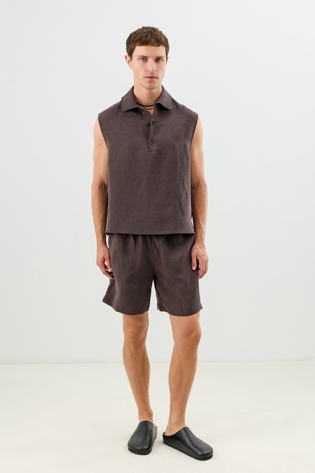 Lyocell Karışımlı Crop Fit Kolsuz Erkek Gömlek