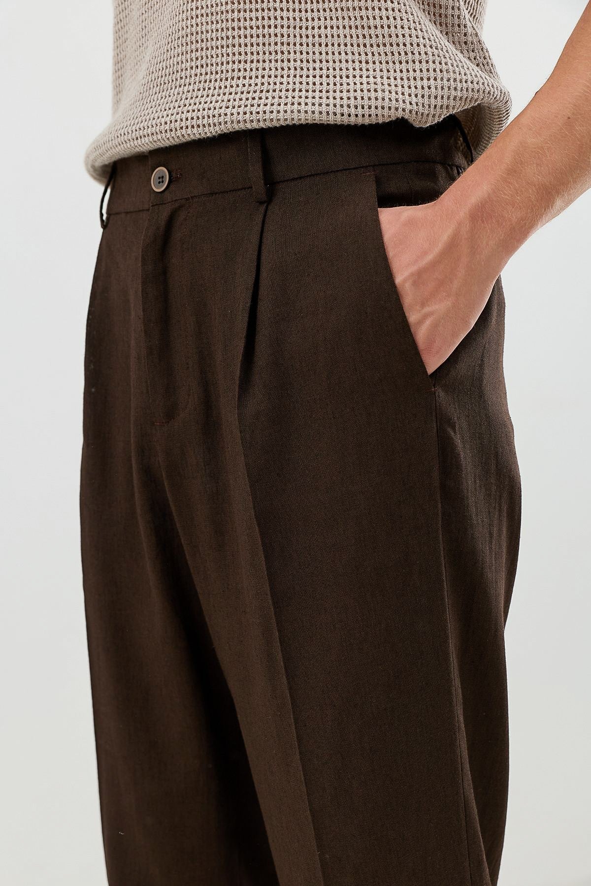 Keten Karışımlı Beli Lastikli Erkek Pantolon