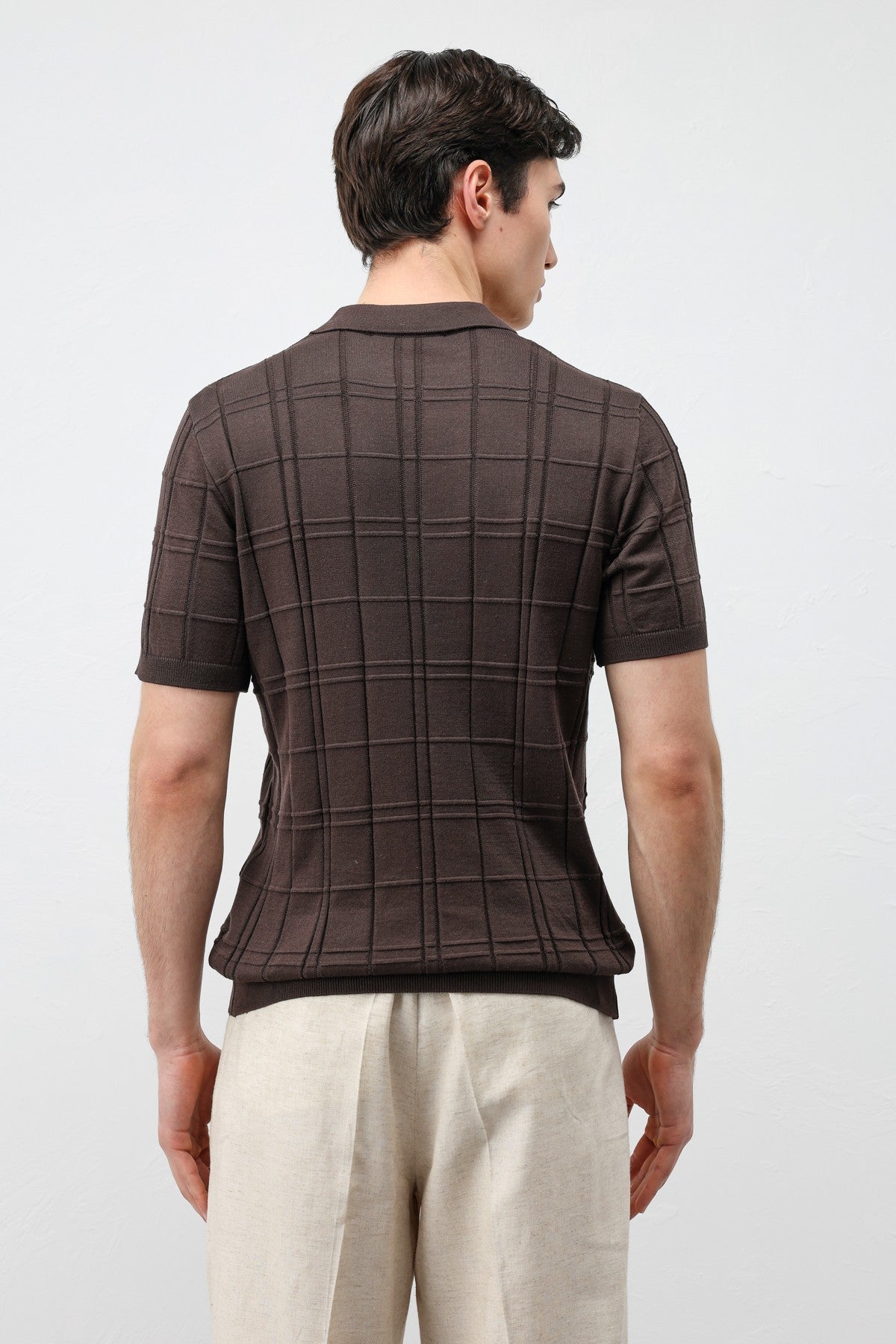 Kareli Desenli Erkek Triko T-Shirt