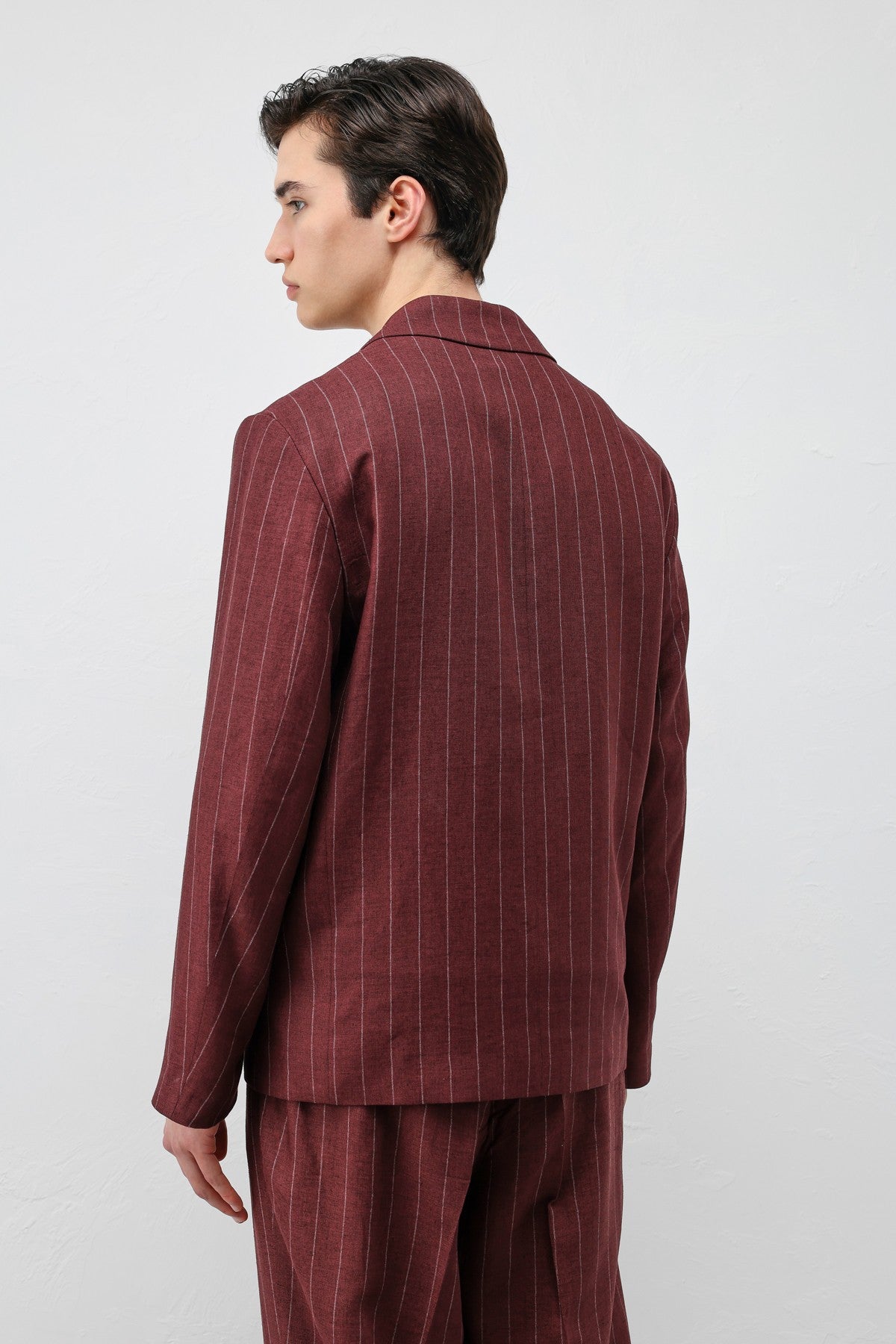 Antioch Keten Karışımlı Çizgili Erkek Blazer Ceket