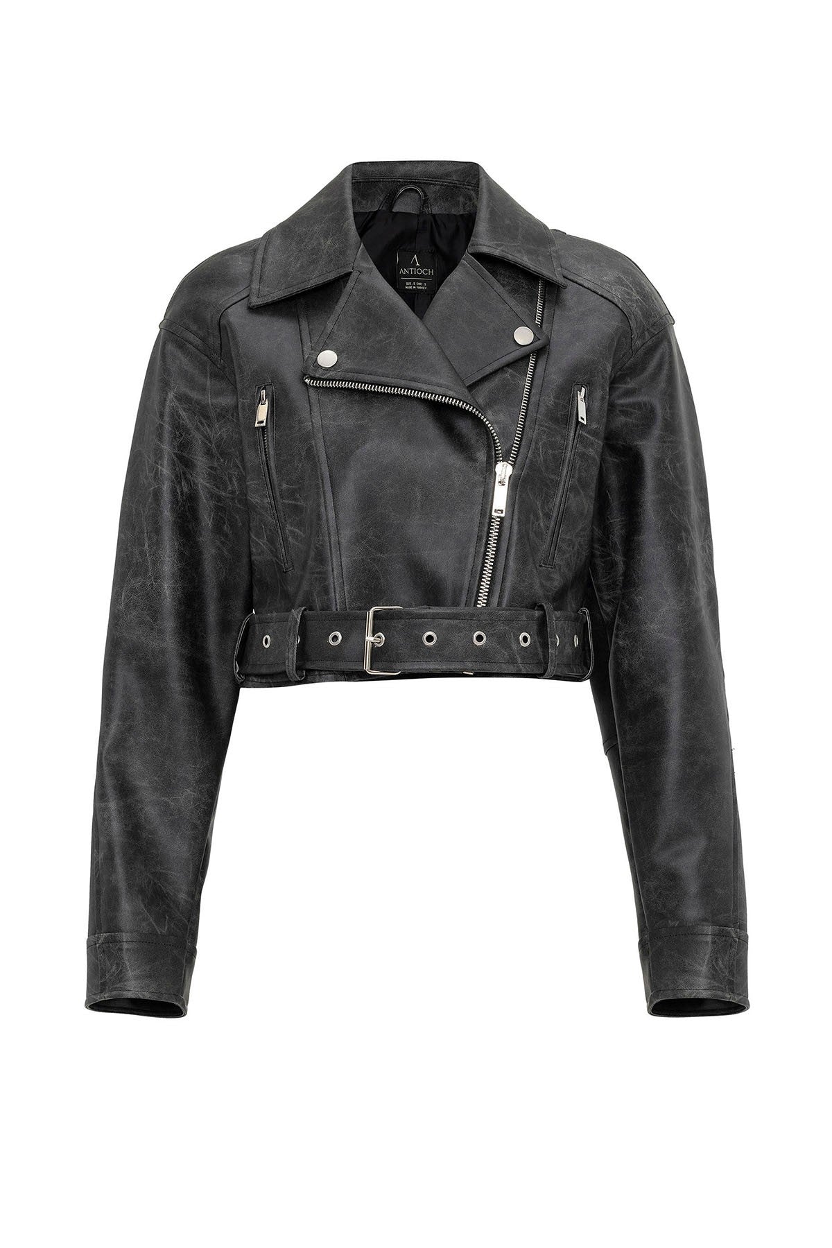 Antioch Kadın Suni Deri Crop Biker Ceket