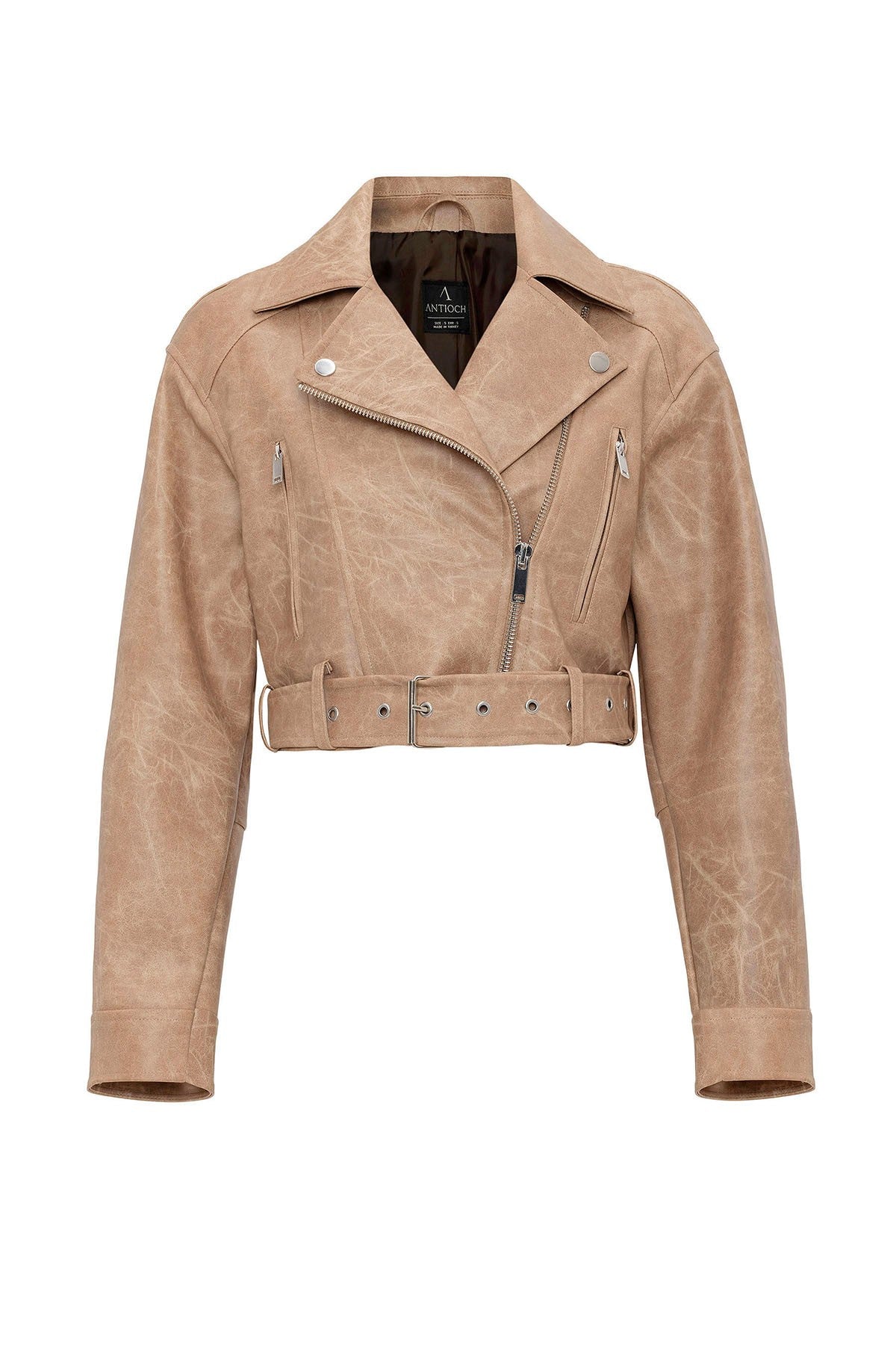 Antioch Kadın Suni Deri Crop Biker Ceket