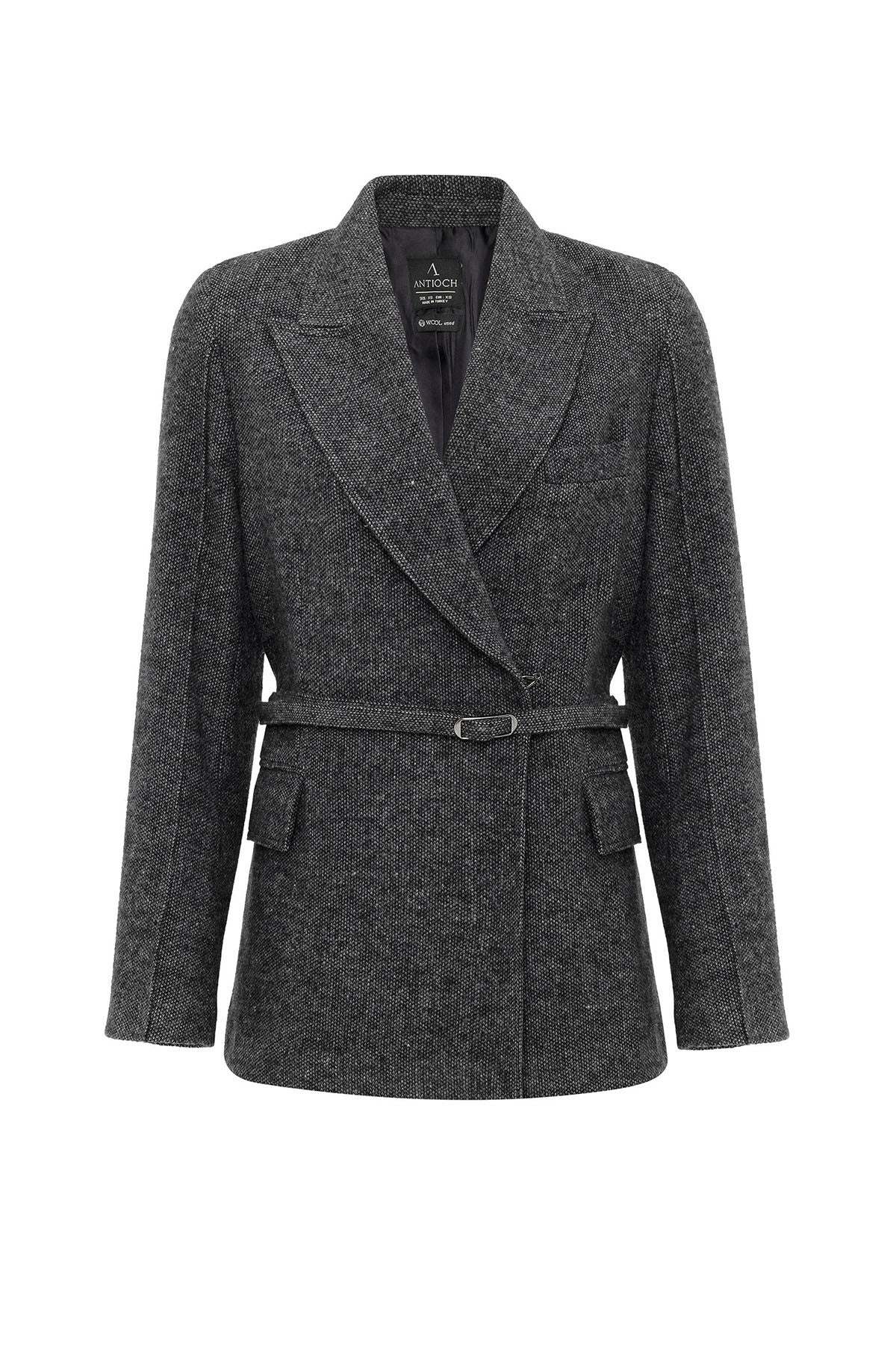 Antioch Kadın Kemerli Dokulu Blazer Ceket