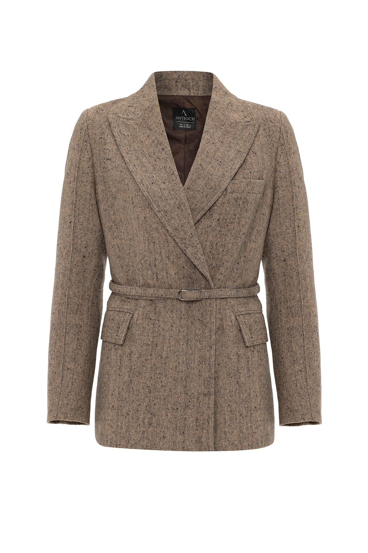 Antioch Kadın Kemerli Dokulu Blazer Ceket