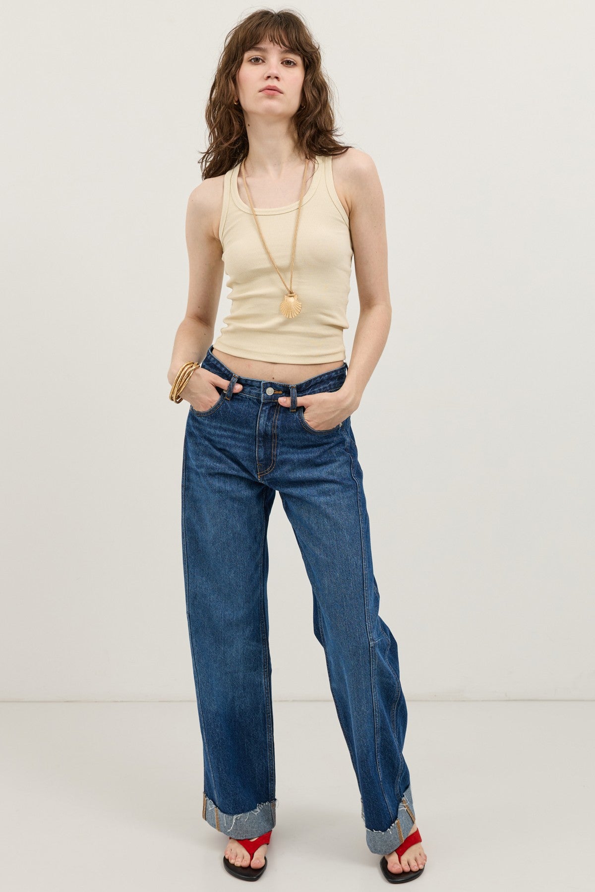 Katlanmış Paça Barrel Jean