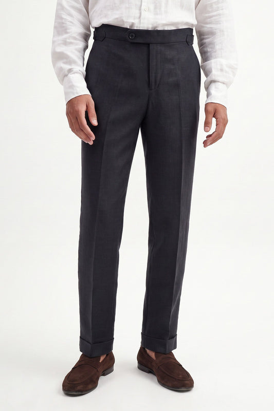 100% Keten Toka Detaylı Pantolon