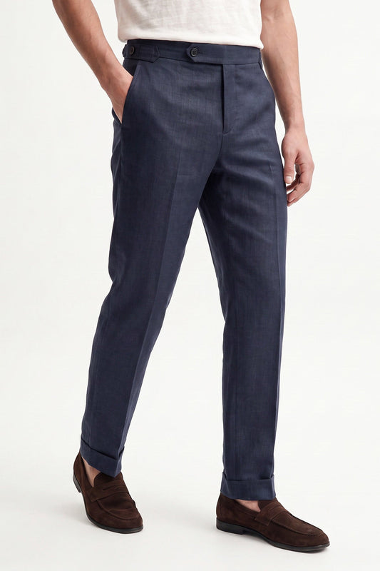 100% Keten Toka Detaylı Pantolon