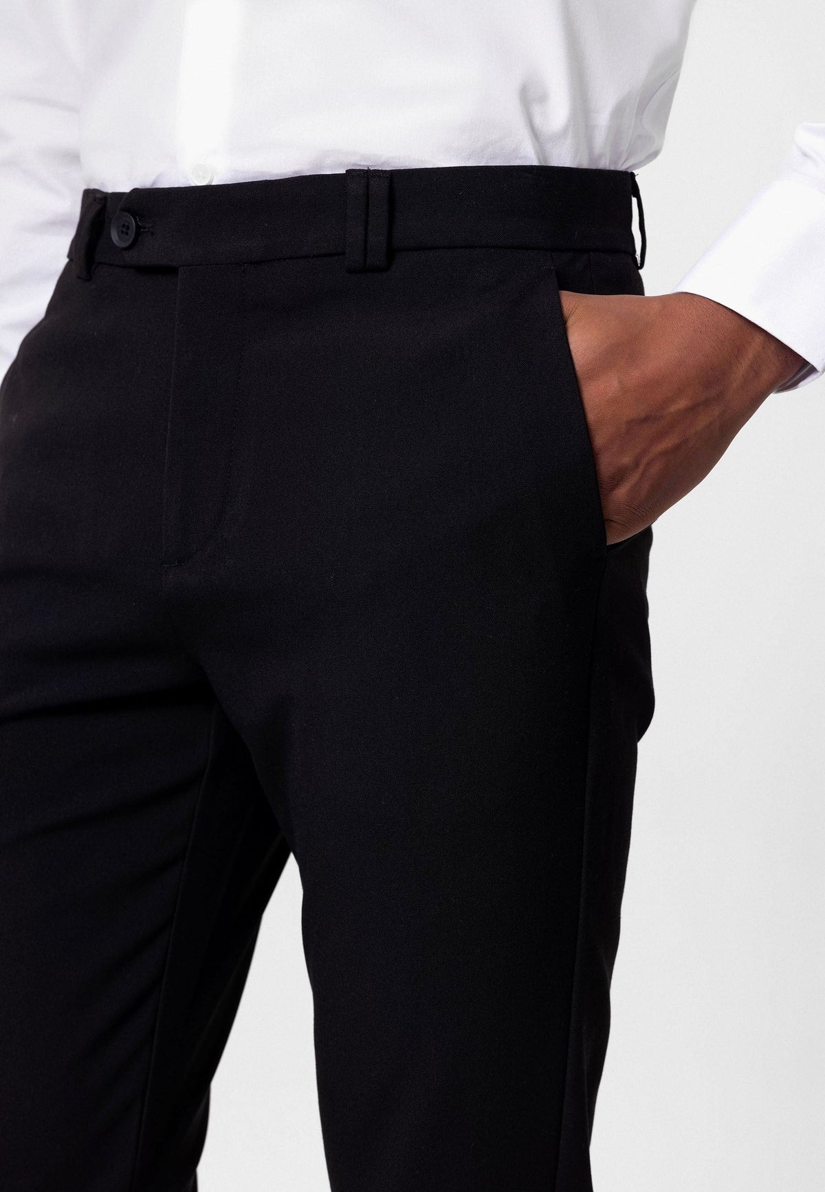 Erkek Slim Fit Düz Aksesuarlı Kumaş Pantolon