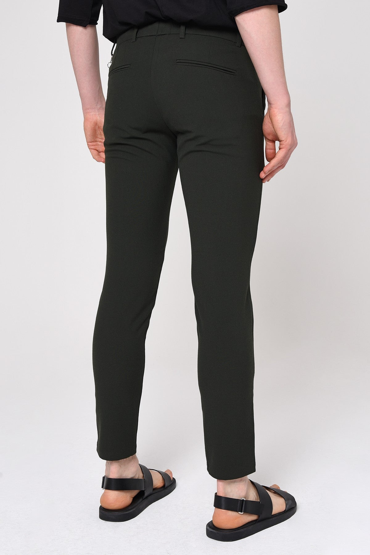 Erkek Slim Fit Düz Aksesuarlı Kumaş Pantolon