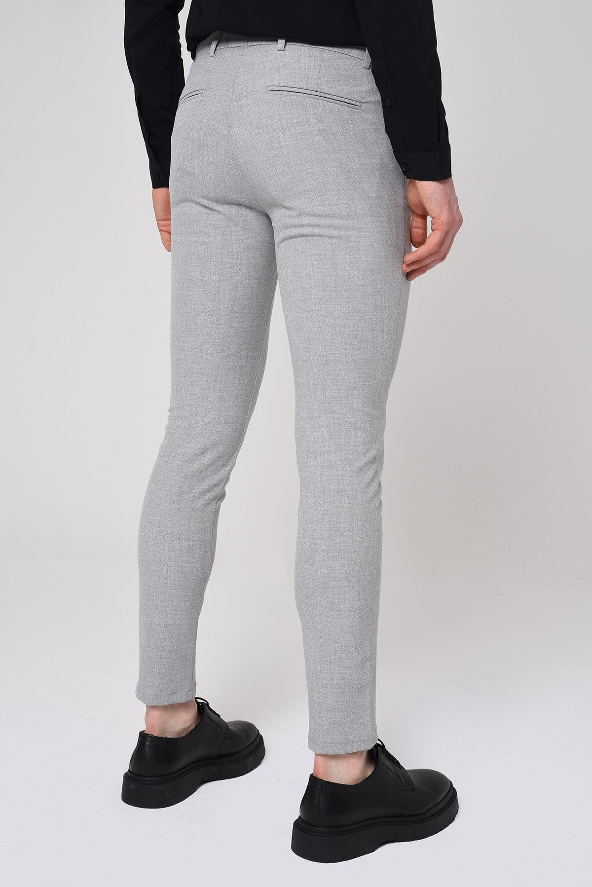 Erkek Slim Fit Düz Aksesuarlı Kumaş Pantolon