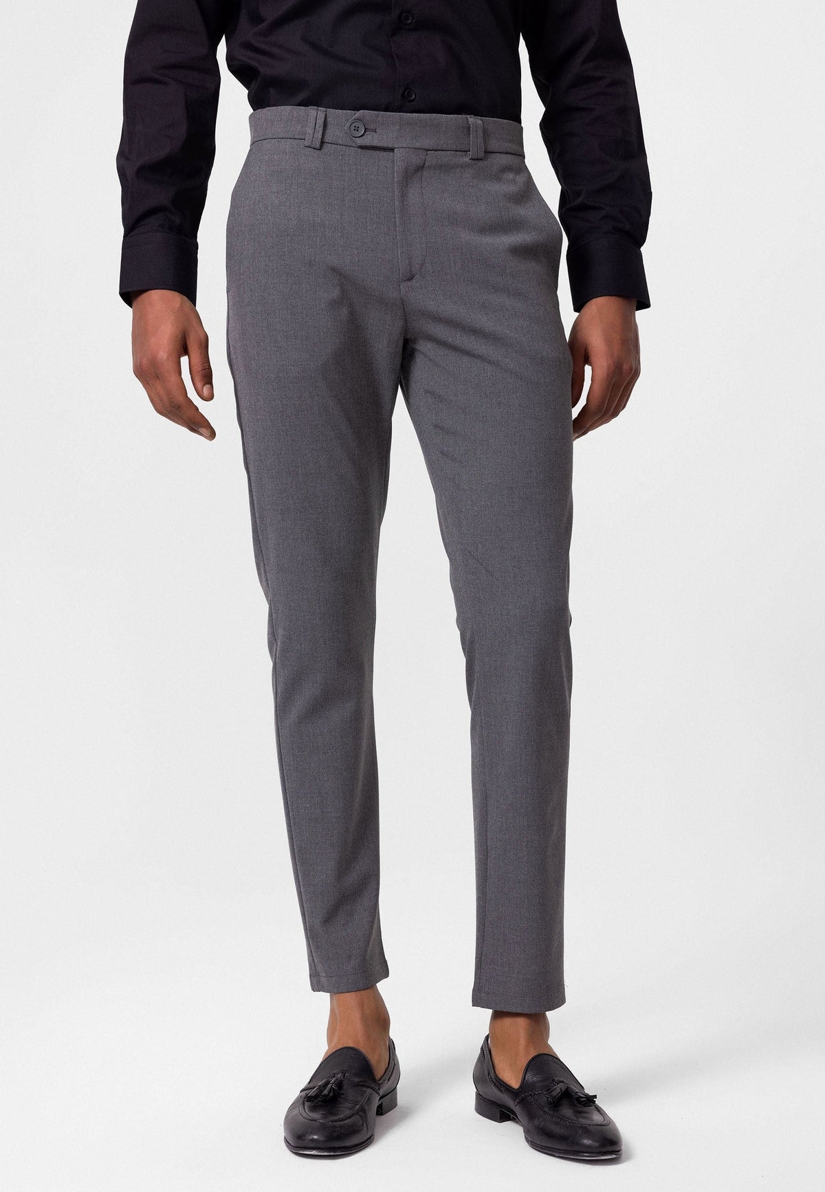 Erkek Slim Fit Düz Aksesuarlı Kumaş Pantolon