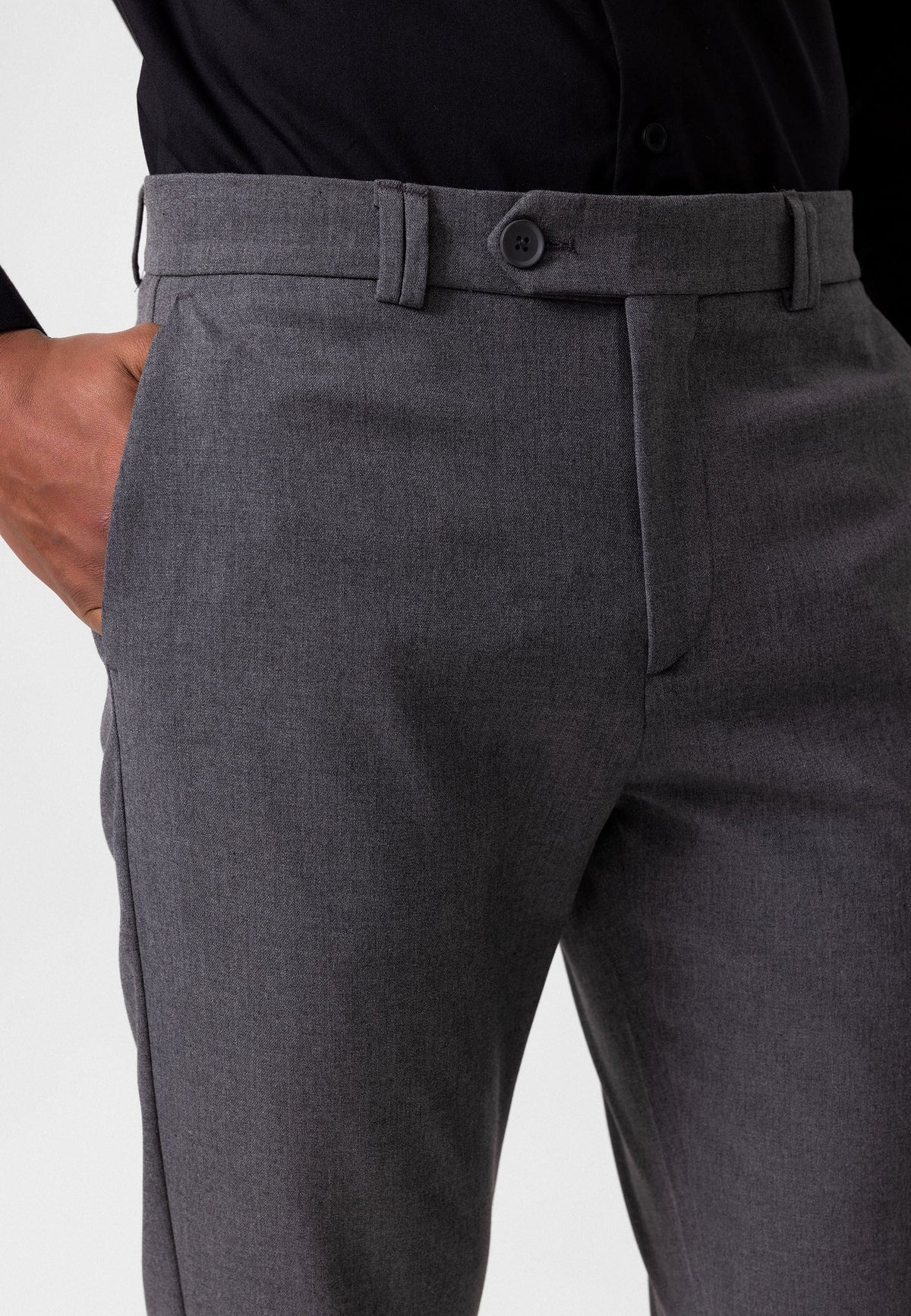 Erkek Slim Fit Düz Aksesuarlı Kumaş Pantolon