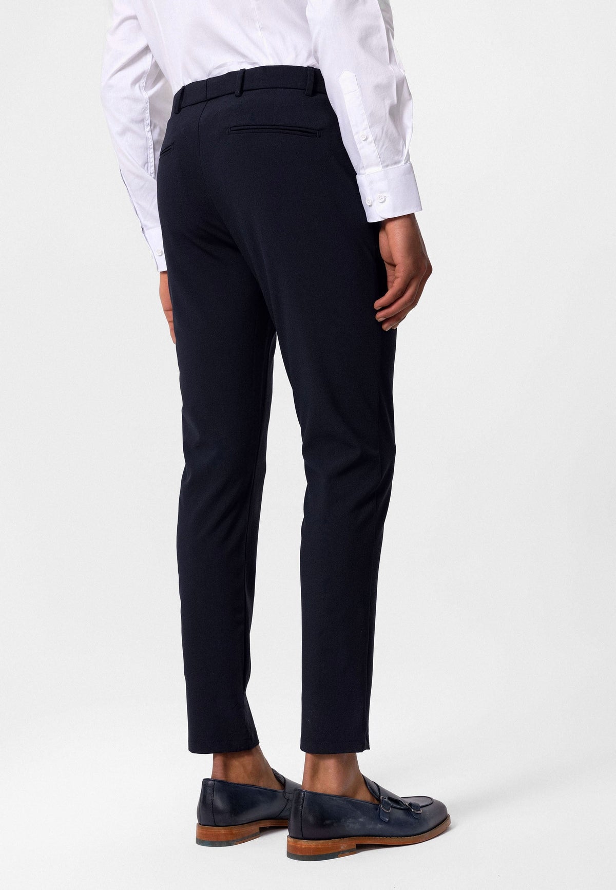 Erkek Slim Fit Düz Aksesuarlı Kumaş Pantolon