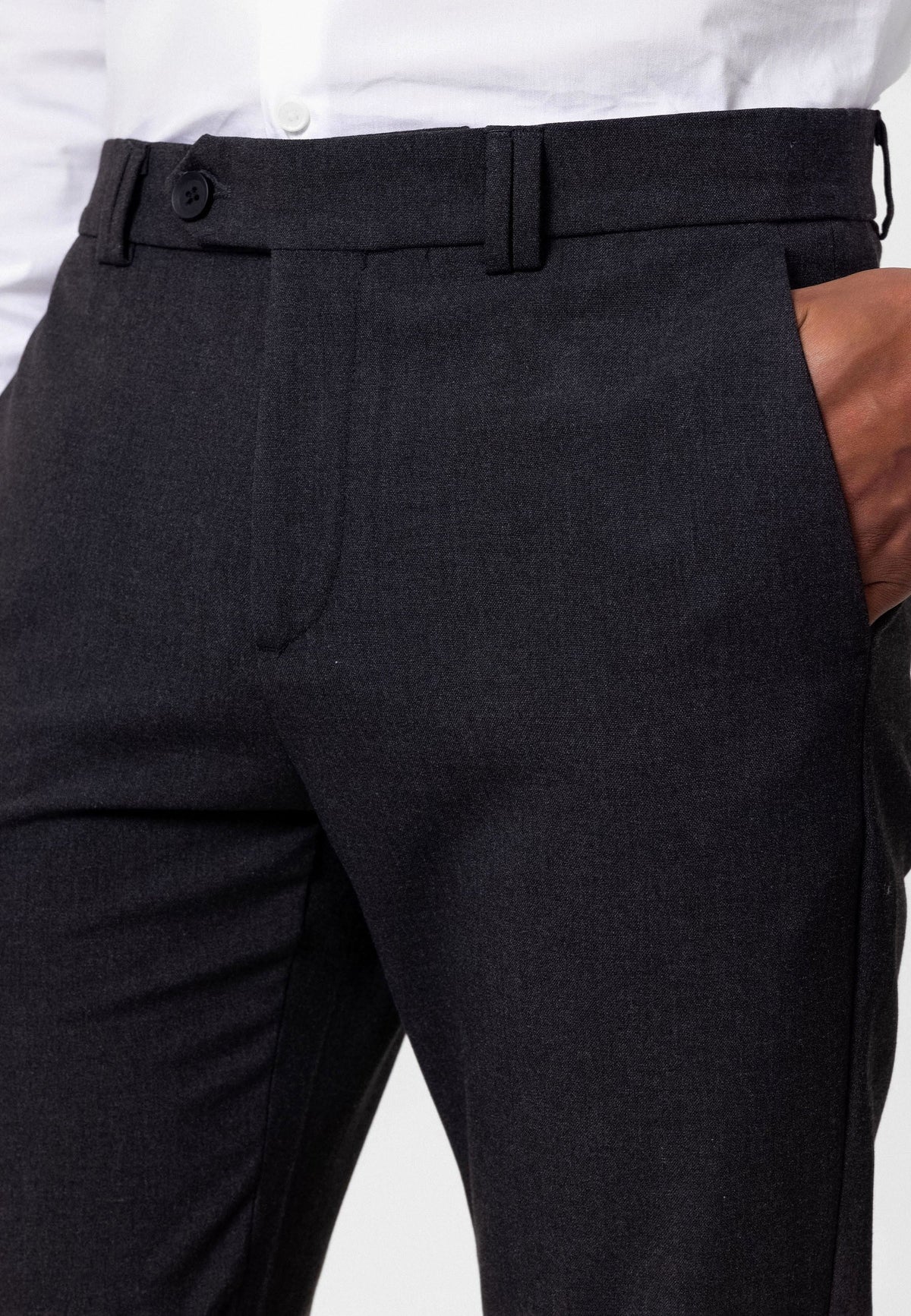 Erkek Slim Fit Düz Aksesuarlı Kumaş Pantolon
