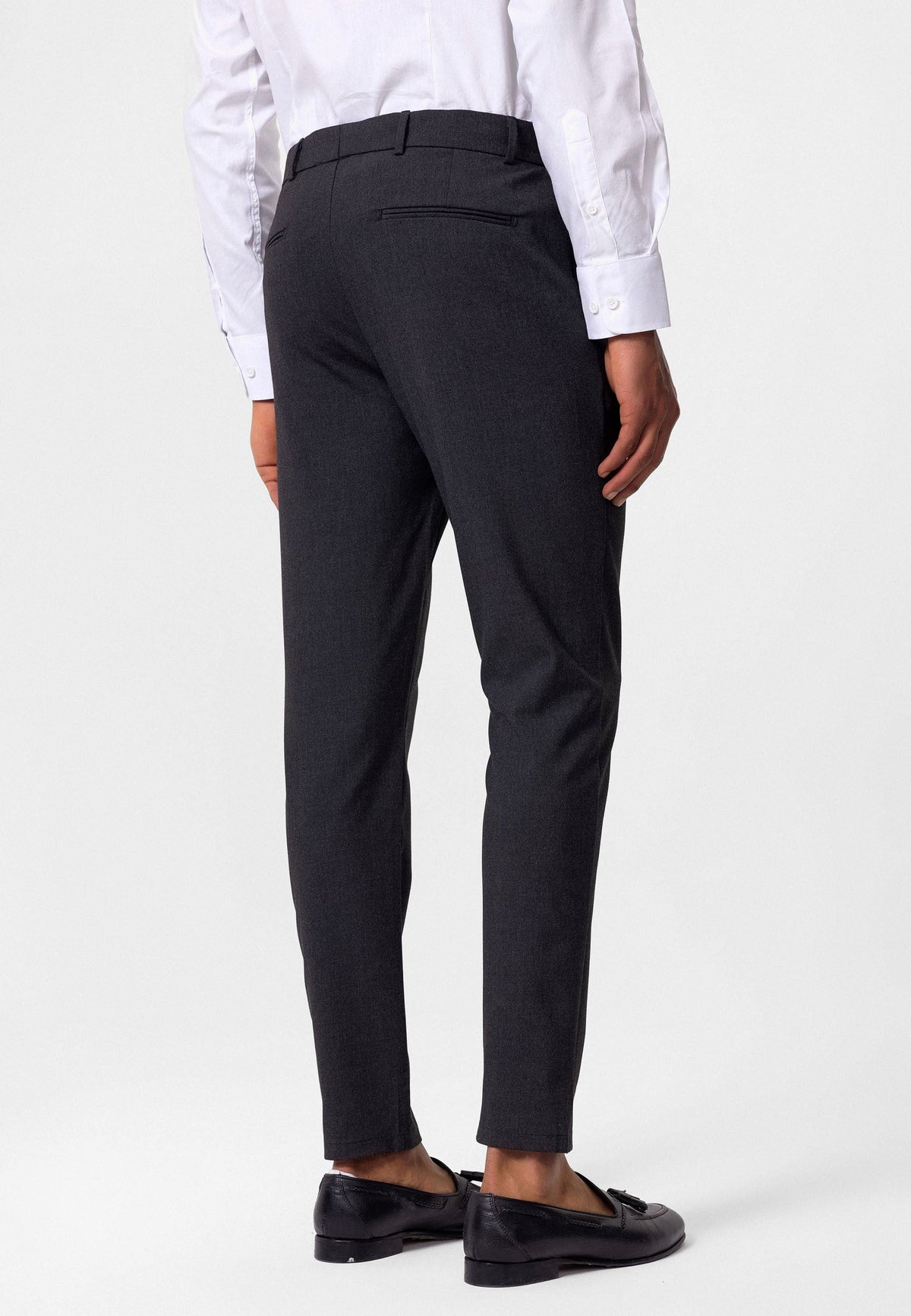 Erkek Slim Fit Düz Aksesuarlı Kumaş Pantolon