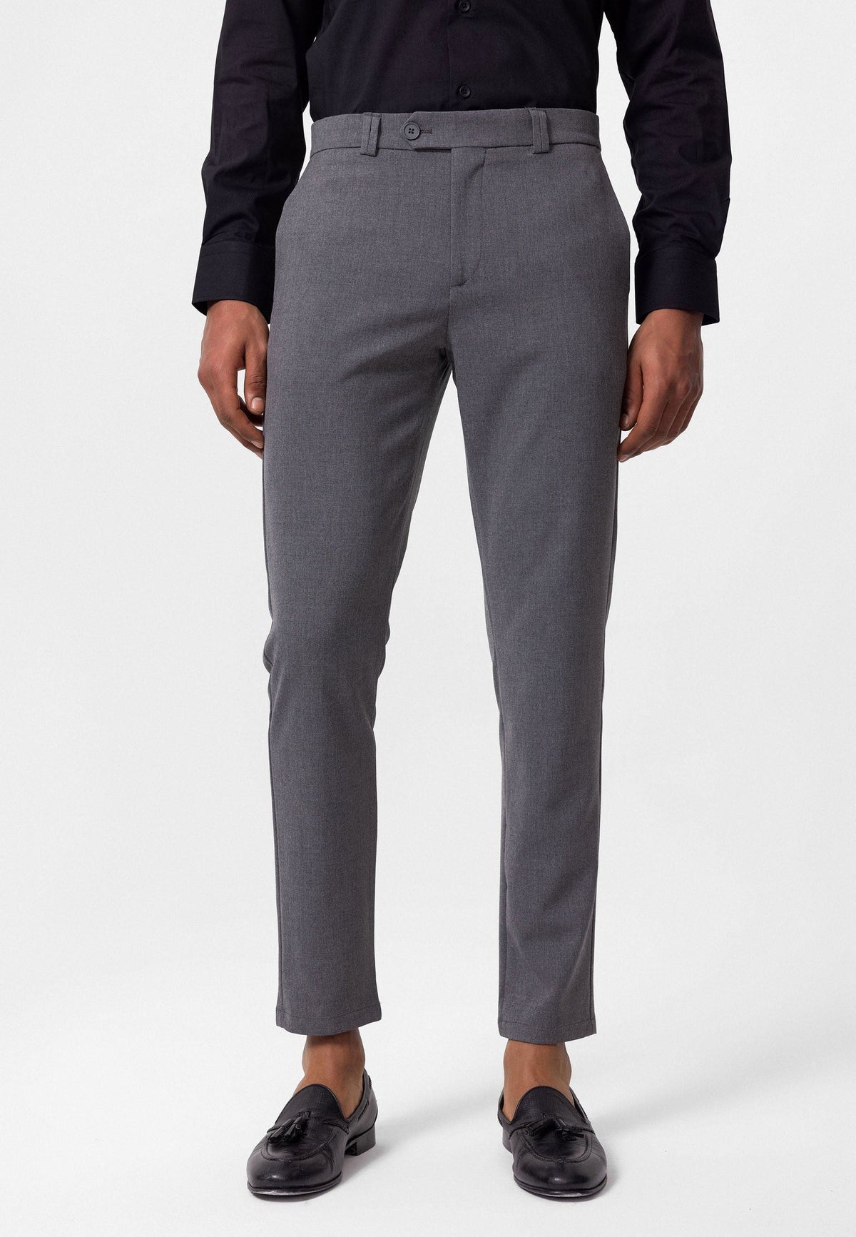 Erkek Slim Fit Düz Aksesuarlı Kumaş Pantolon