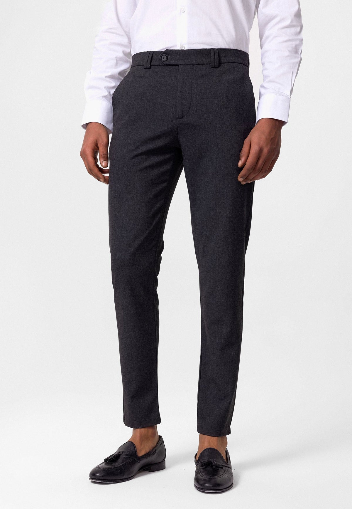 Erkek Slim Fit Düz Aksesuarlı Kumaş Pantolon