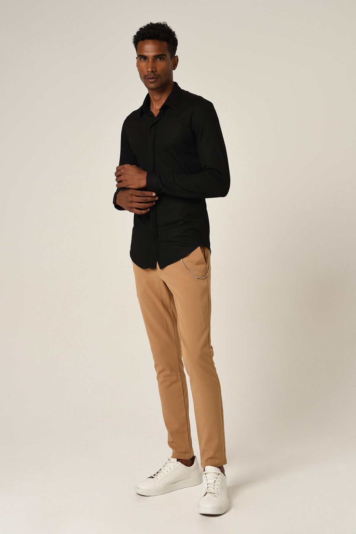 Antioch Erkek Gizli Düğme Uzun Kollu Slim Fit Triko Gömlek