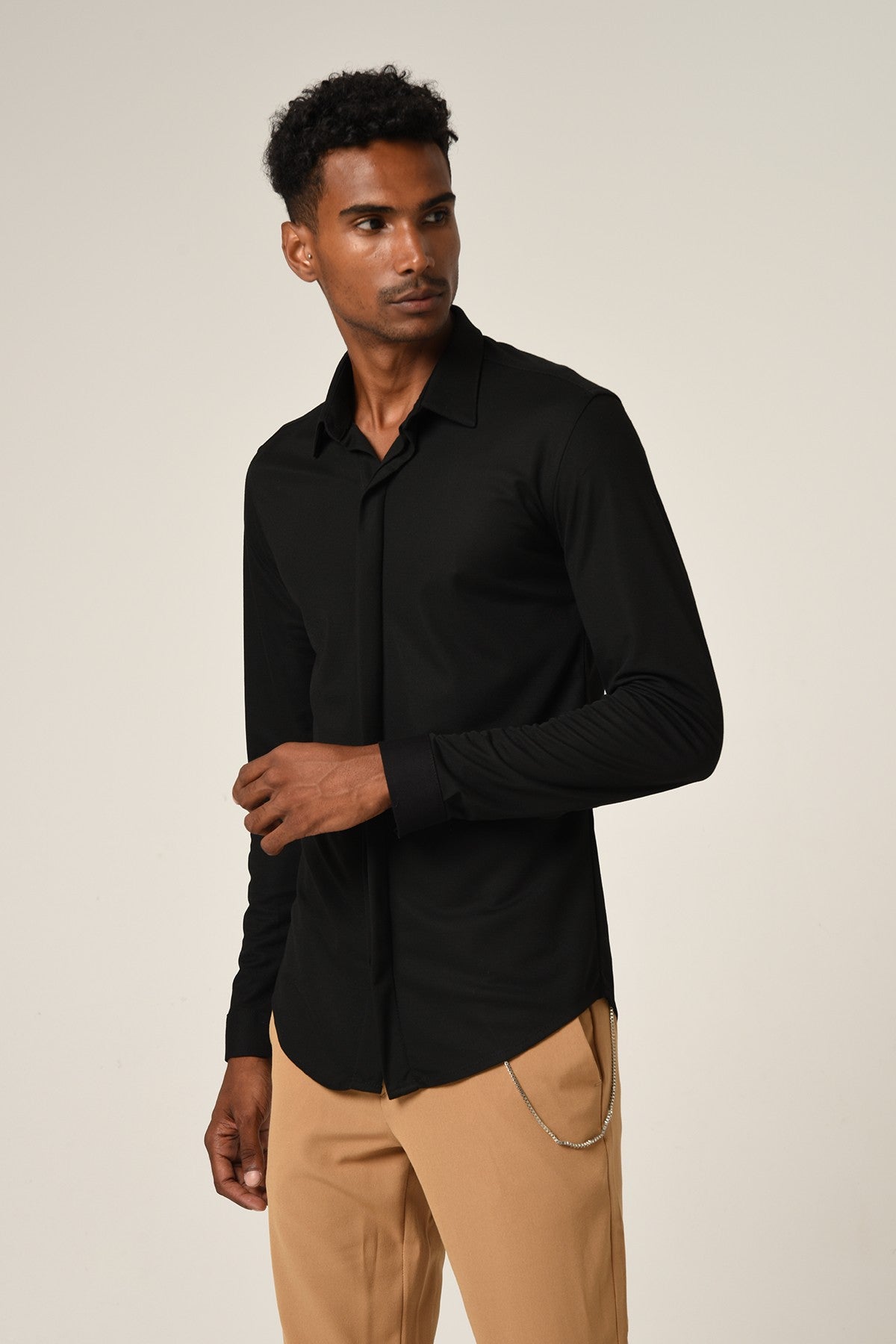 Antioch Erkek Gizli Düğme Uzun Kollu Slim Fit Triko Gömlek