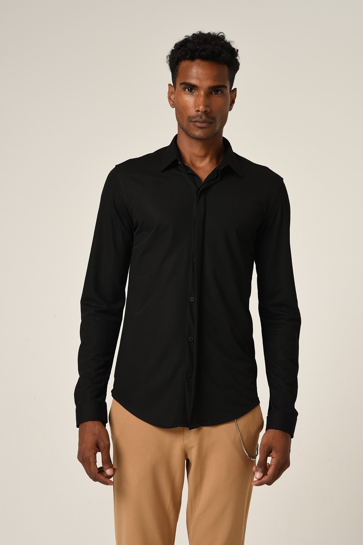 Antioch Erkek Gizli Düğme Uzun Kollu Slim Fit Triko Gömlek