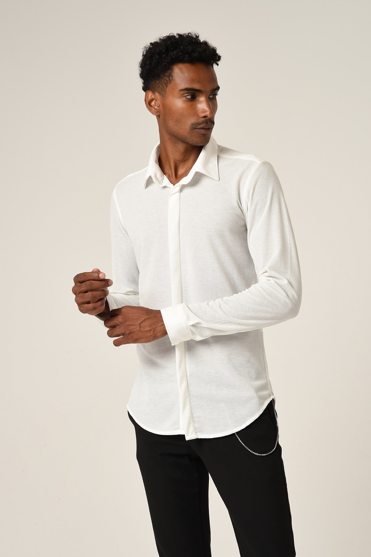 Antioch Erkek Gizli Düğme Uzun Kollu Slim Fit Triko Gömlek