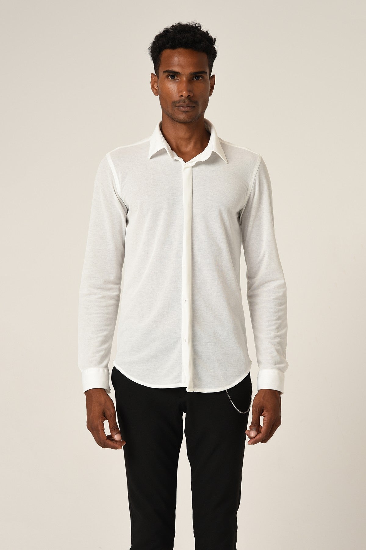 Antioch Erkek Gizli Düğme Uzun Kollu Slim Fit Triko Gömlek