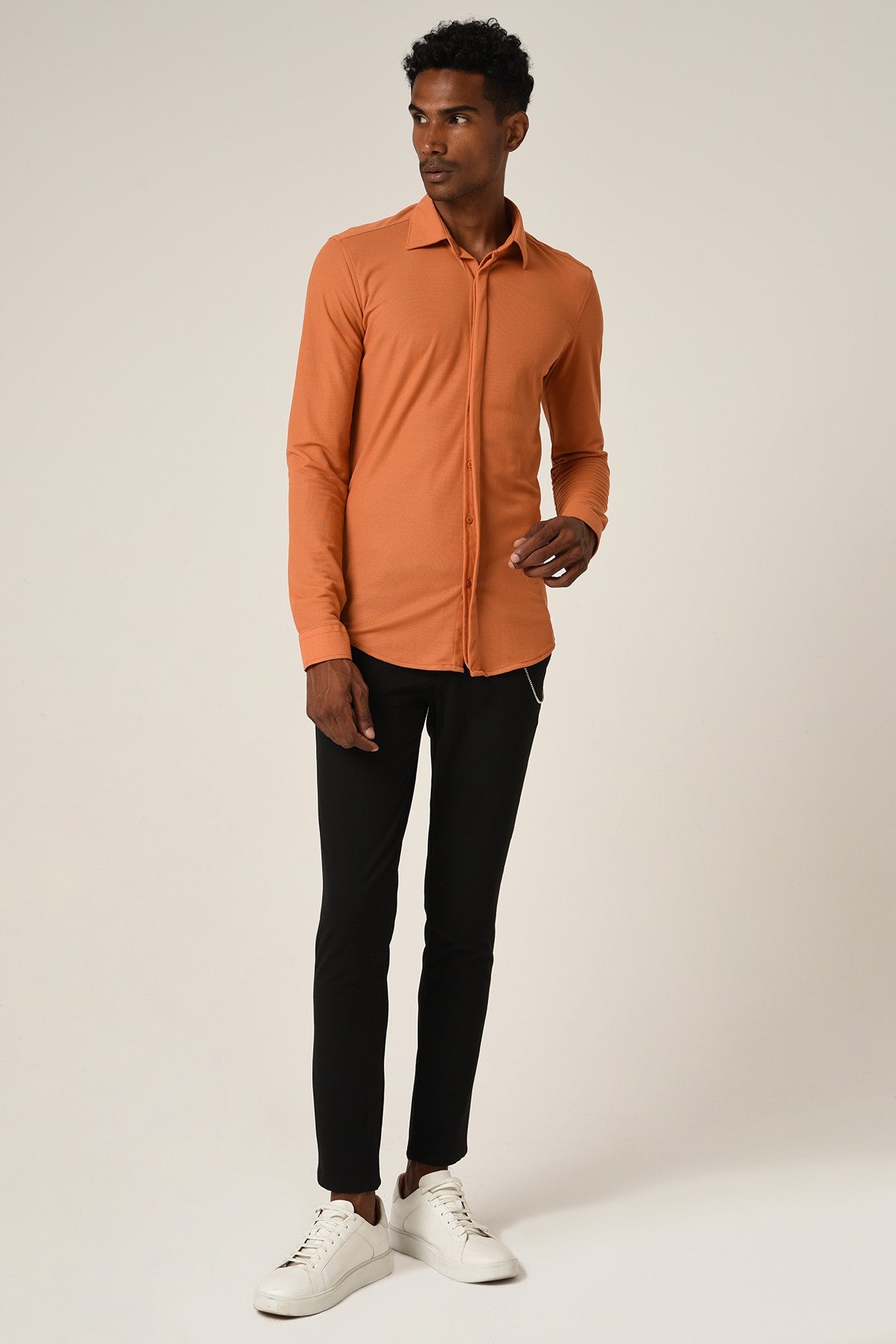 Antioch Erkek Gizli Düğme Uzun Kollu Slim Fit Triko Gömlek