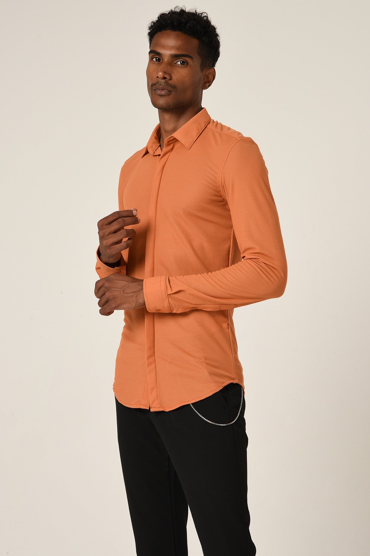 Antioch Erkek Gizli Düğme Uzun Kollu Slim Fit Triko Gömlek