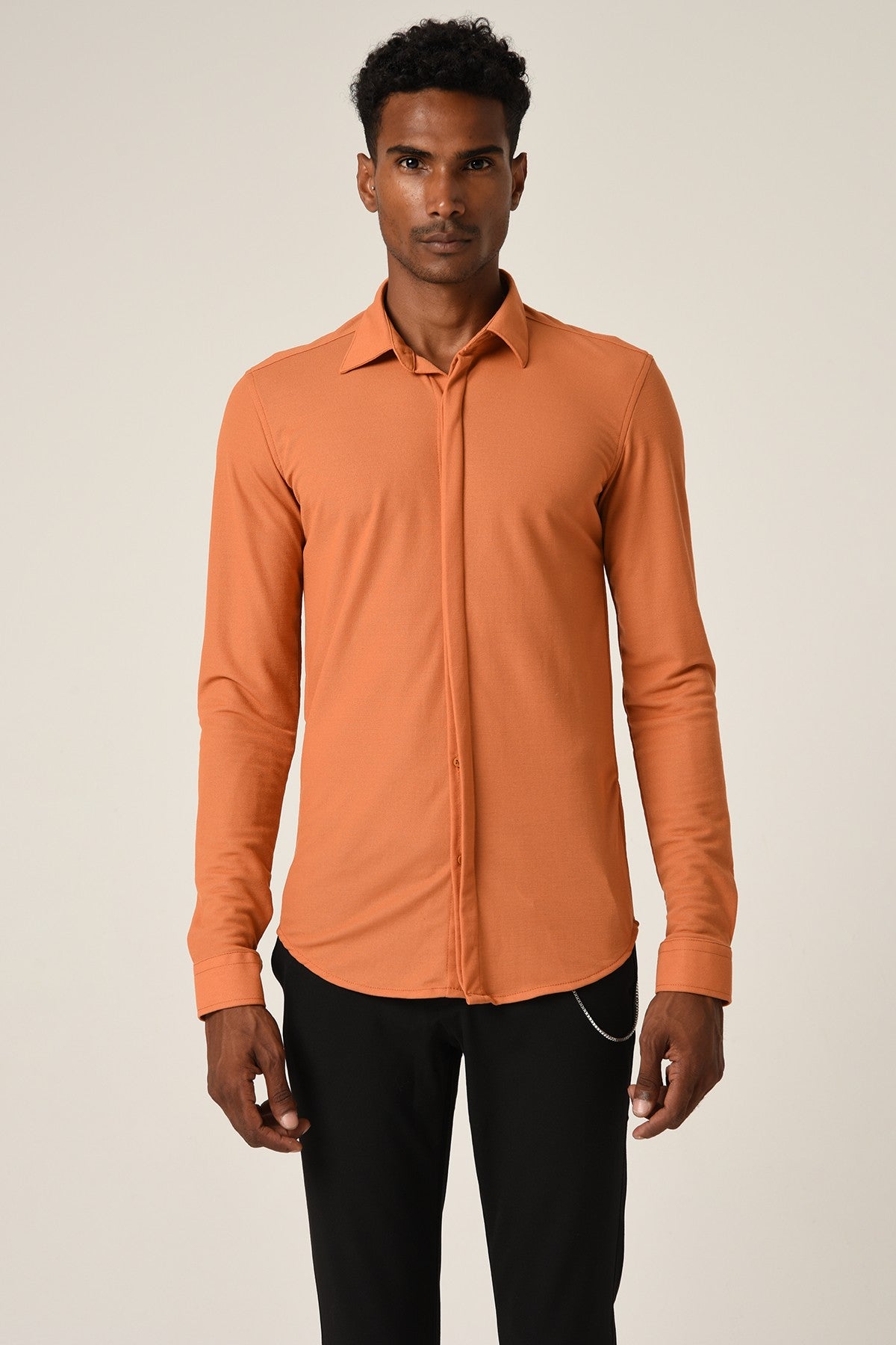 Antioch Erkek Gizli Düğme Uzun Kollu Slim Fit Triko Gömlek