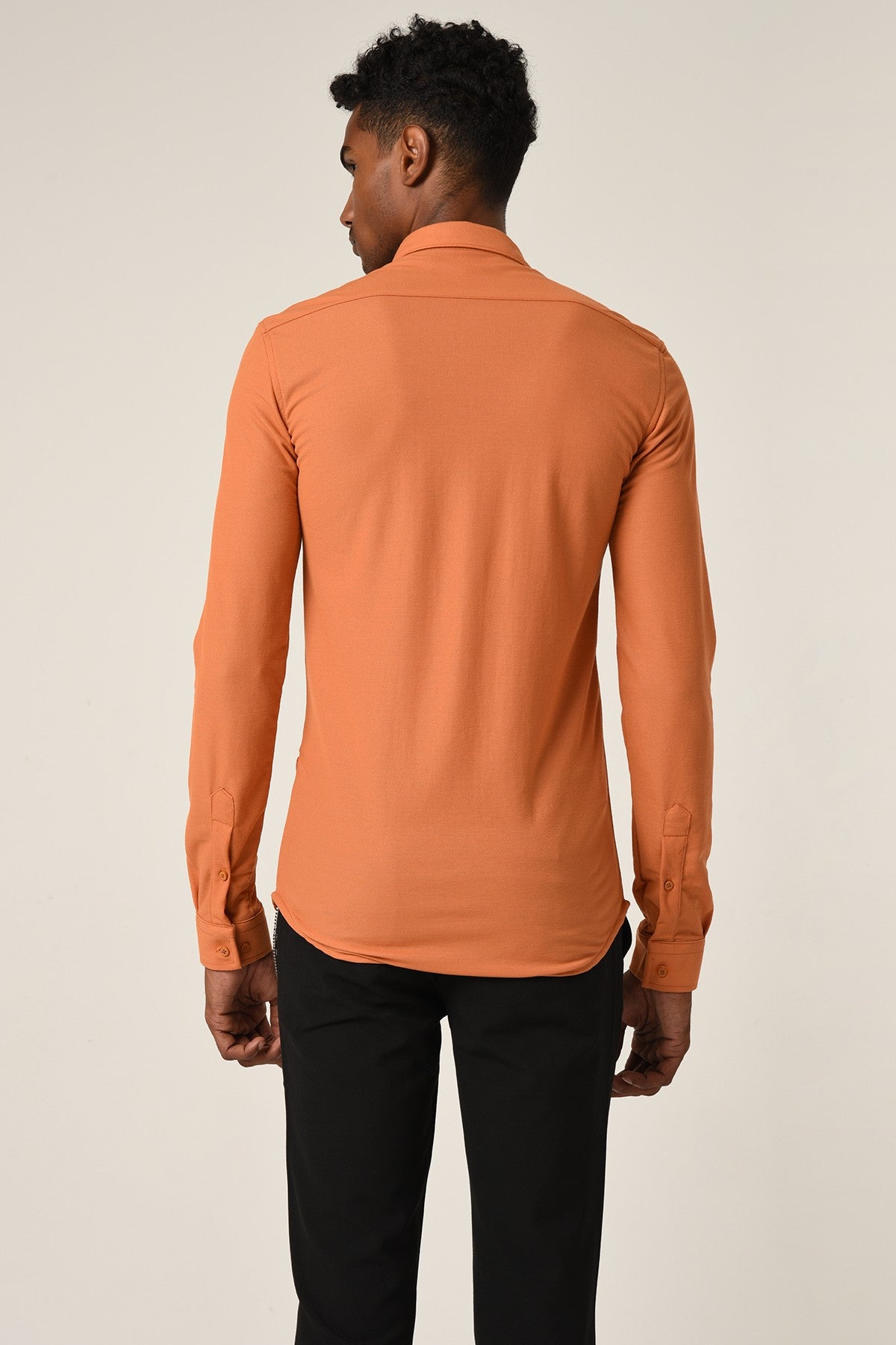 Antioch Erkek Gizli Düğme Uzun Kollu Slim Fit Triko Gömlek