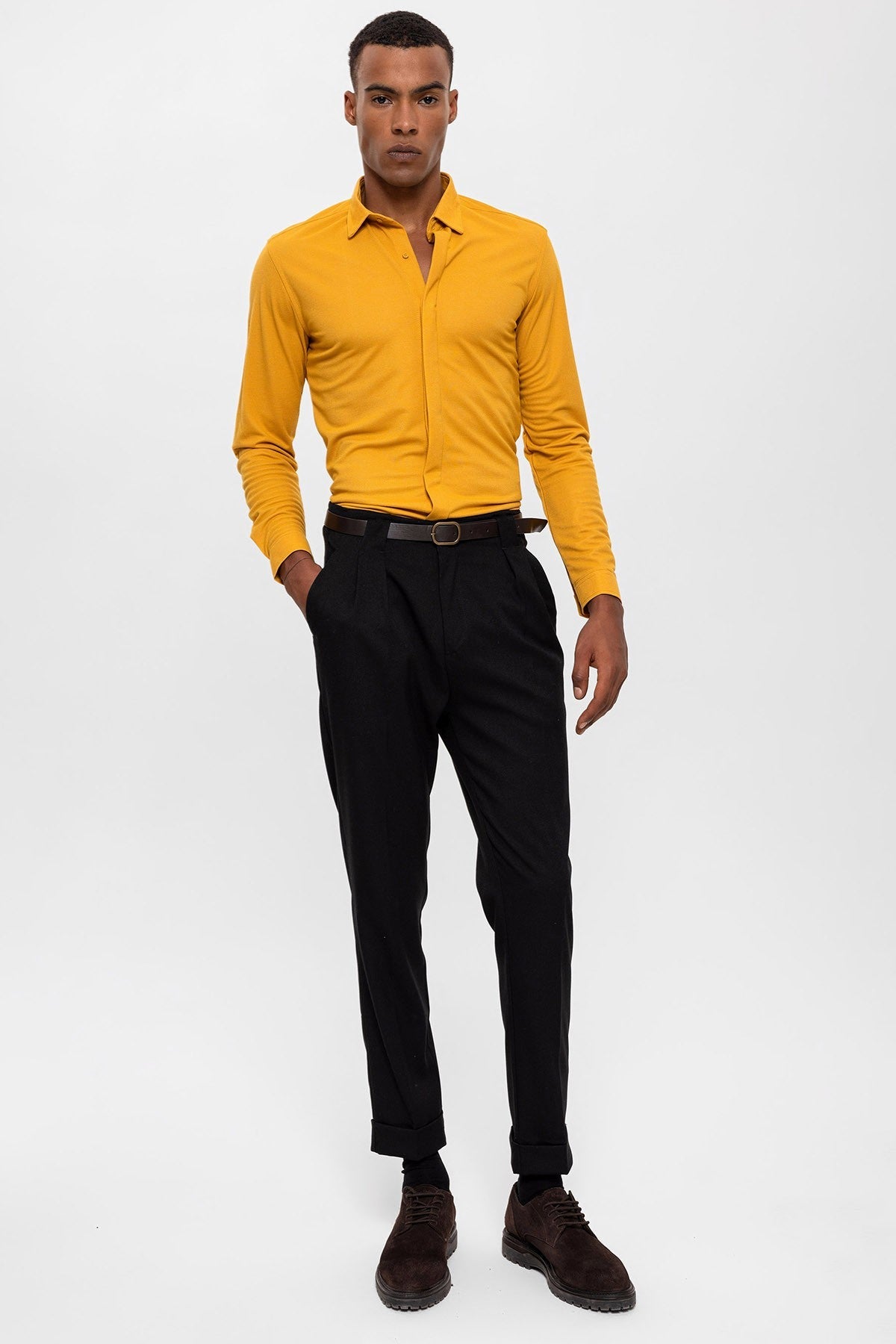 Antioch Erkek Gizli Düğme Uzun Kollu Slim Fit Triko Gömlek
