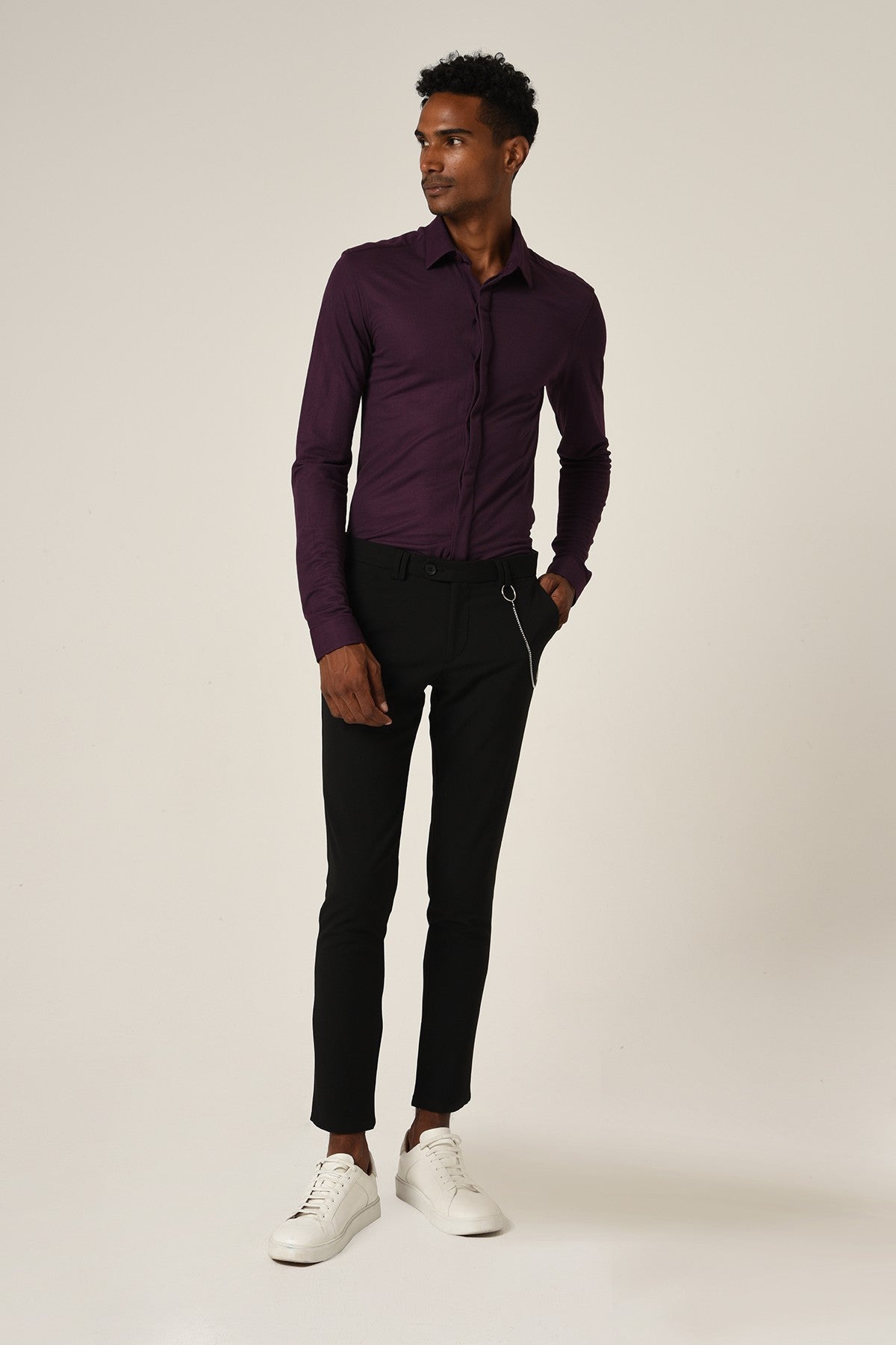 Antioch Erkek Gizli Düğme Uzun Kollu Slim Fit Triko Gömlek