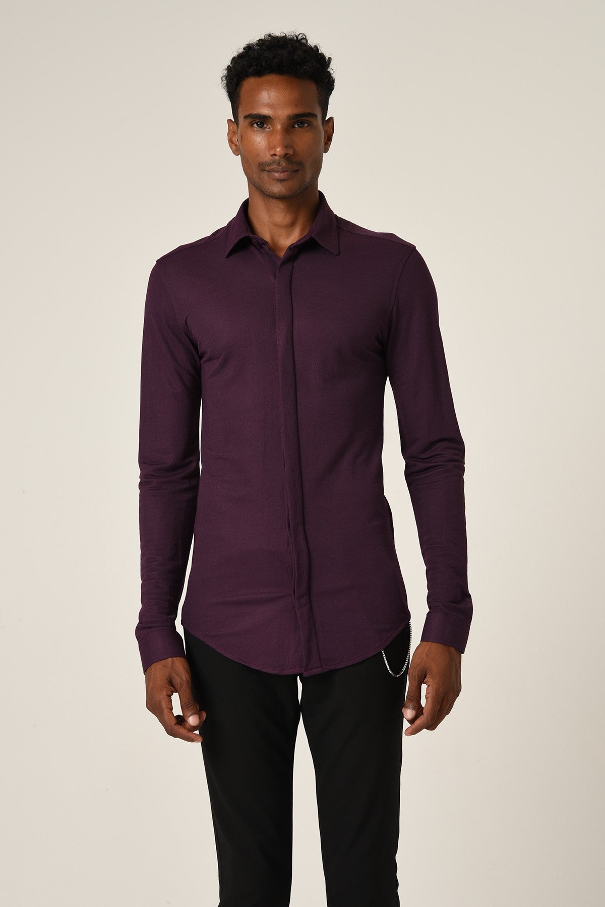 Antioch Erkek Gizli Düğme Uzun Kollu Slim Fit Triko Gömlek