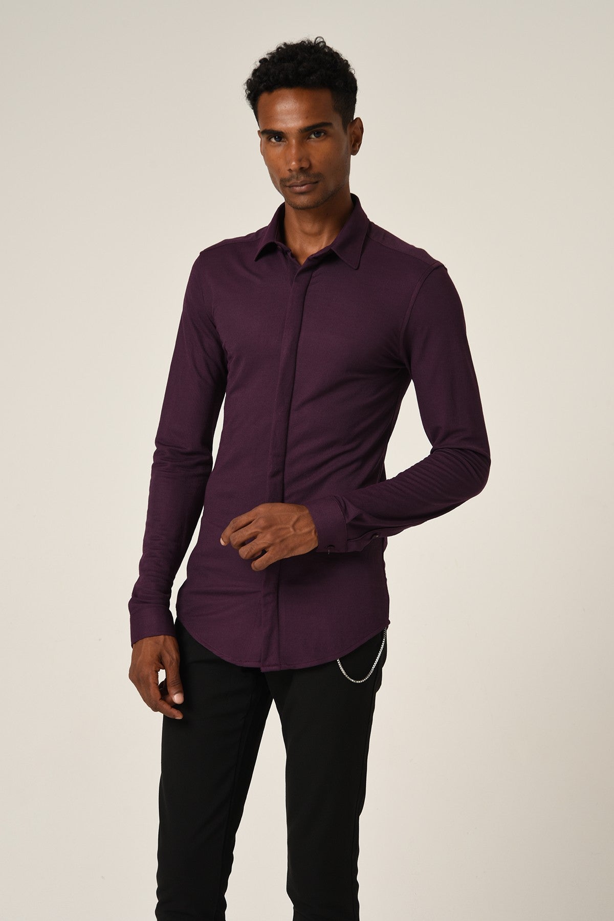 Antioch Erkek Gizli Düğme Uzun Kollu Slim Fit Triko Gömlek