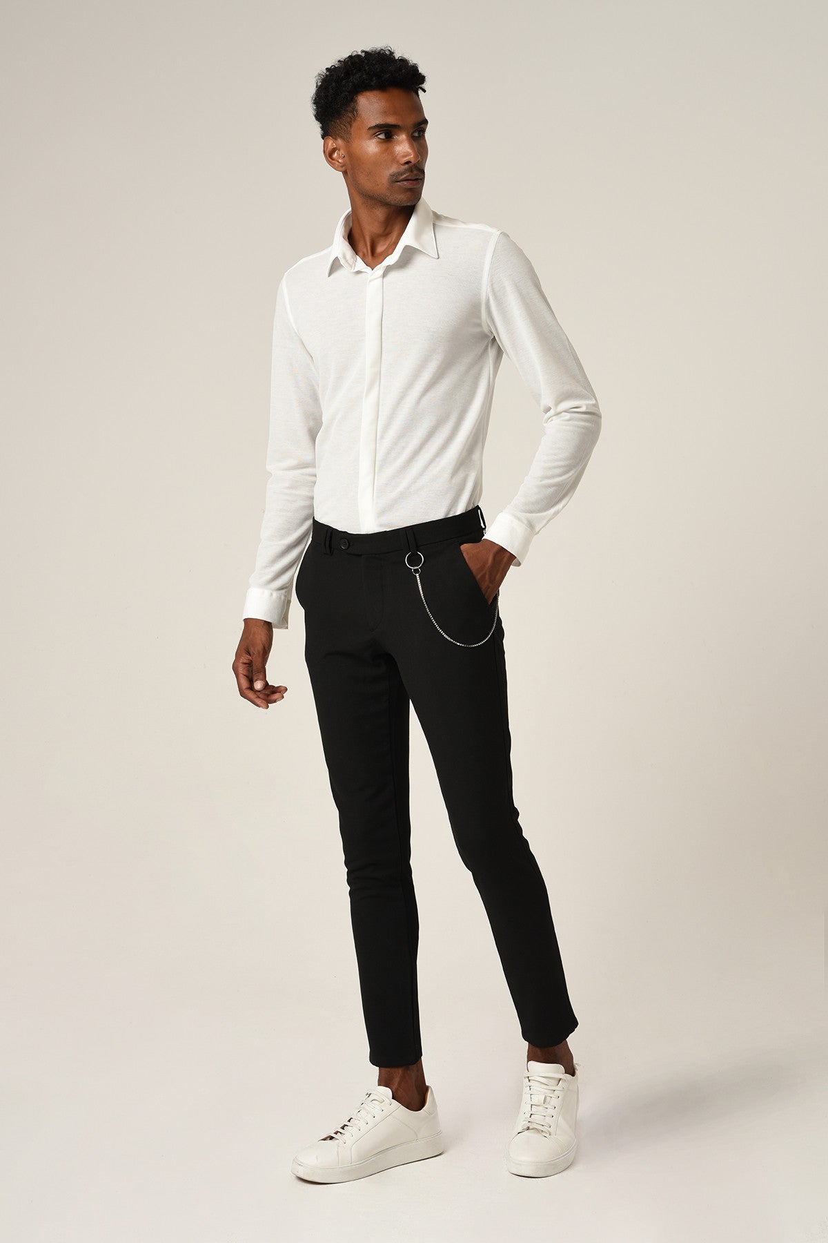 Antioch Erkek Gizli Düğme Uzun Kollu Slim Fit Triko Gömlek