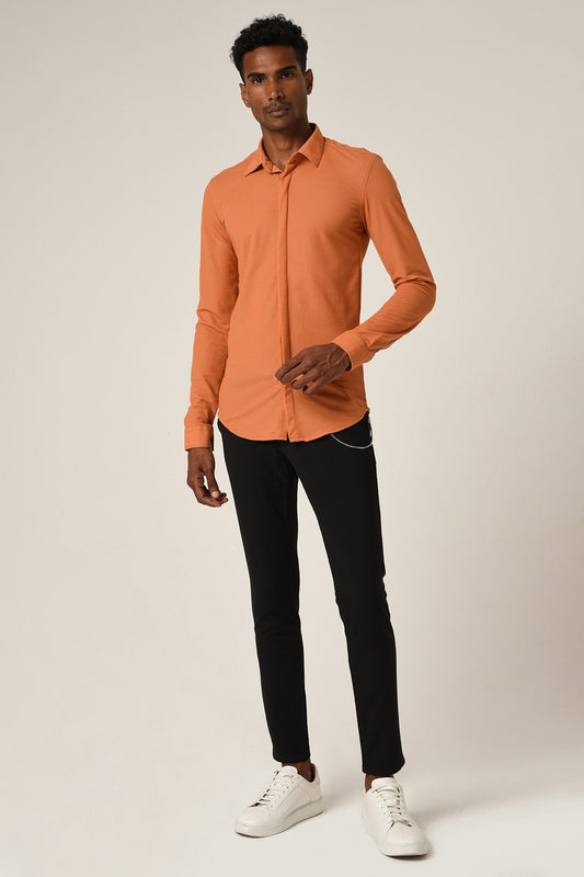 Antioch Erkek Gizli Düğme Uzun Kollu Slim Fit Triko Gömlek