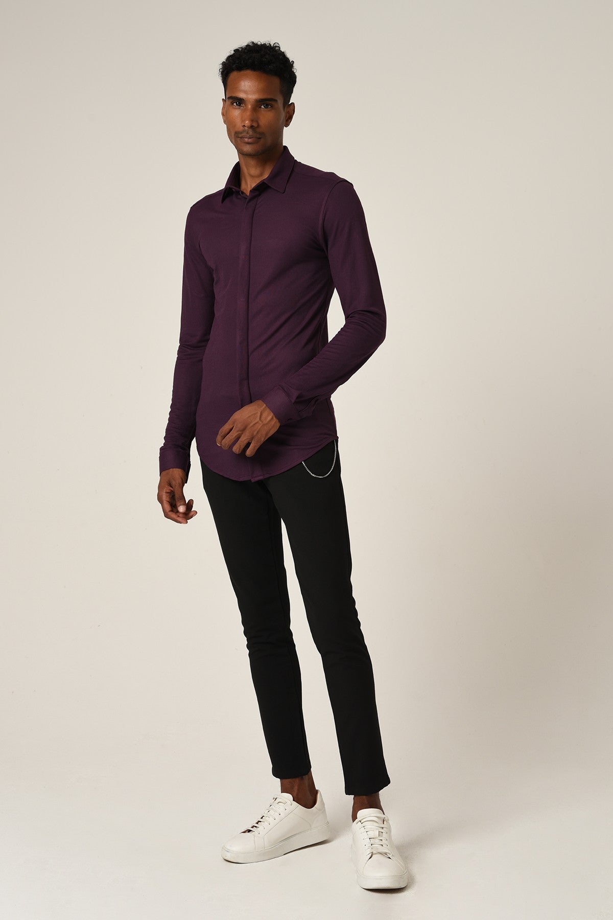 Antioch Erkek Gizli Düğme Uzun Kollu Slim Fit Triko Gömlek