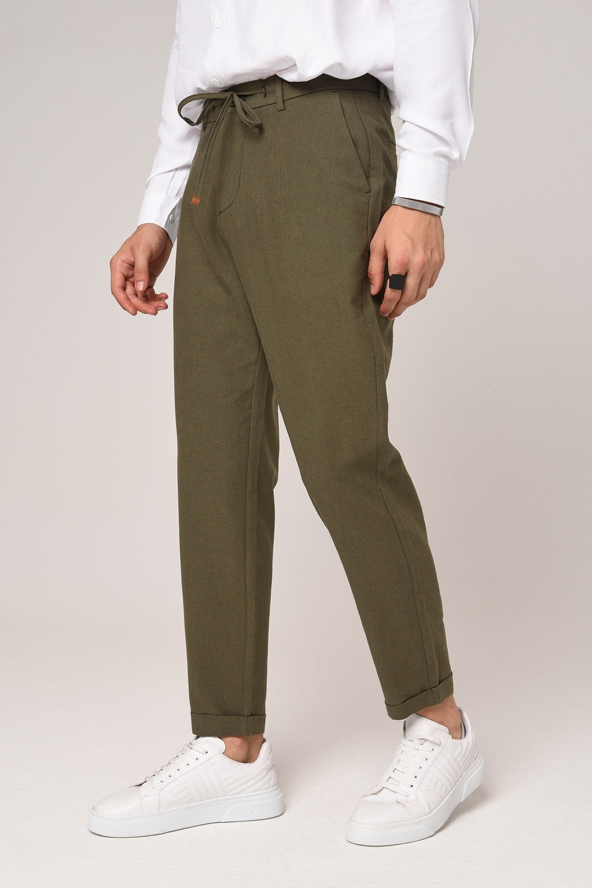 Boyfriend Beli İpli Keten Pantolon