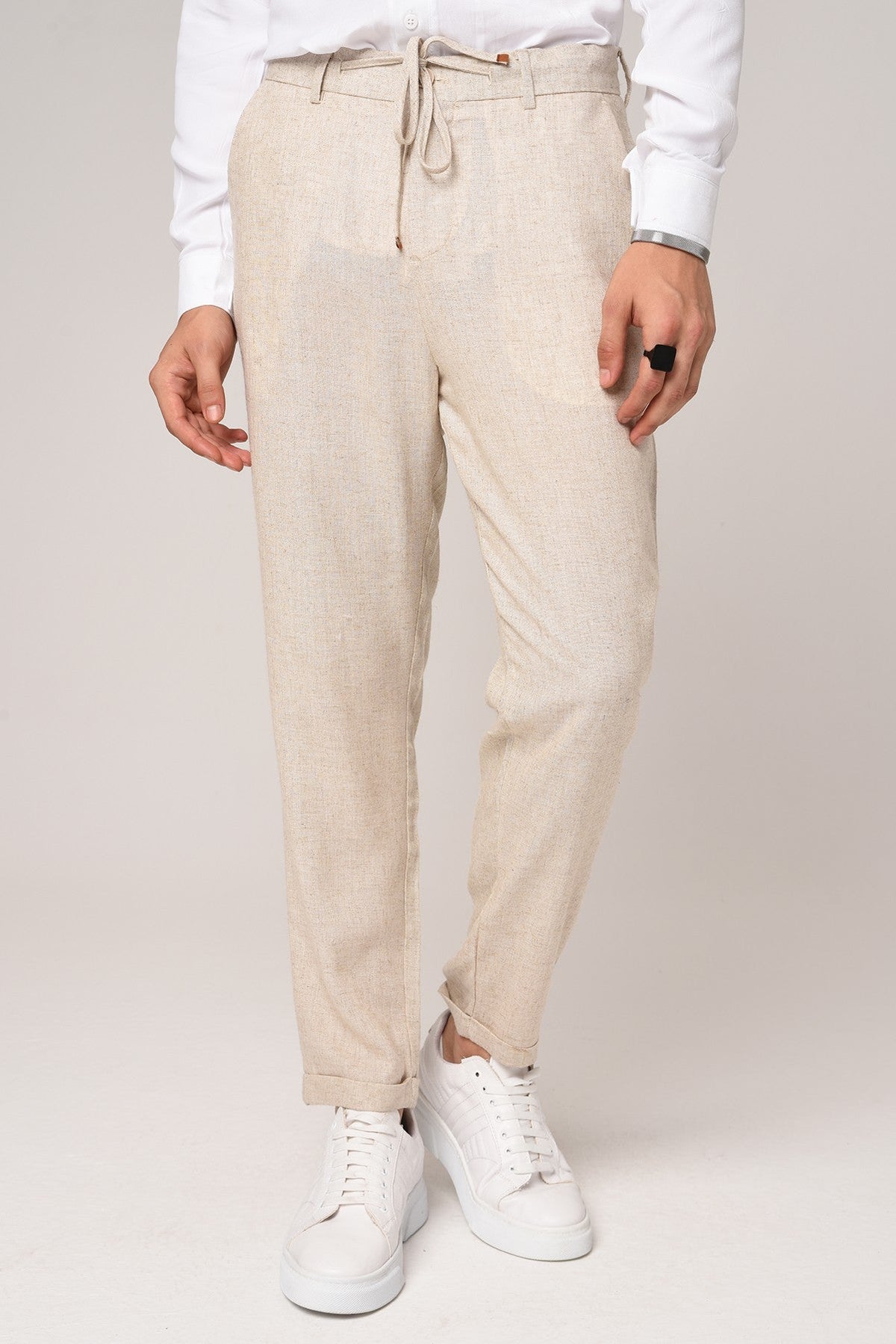 Boyfriend Beli İpli Keten Pantolon