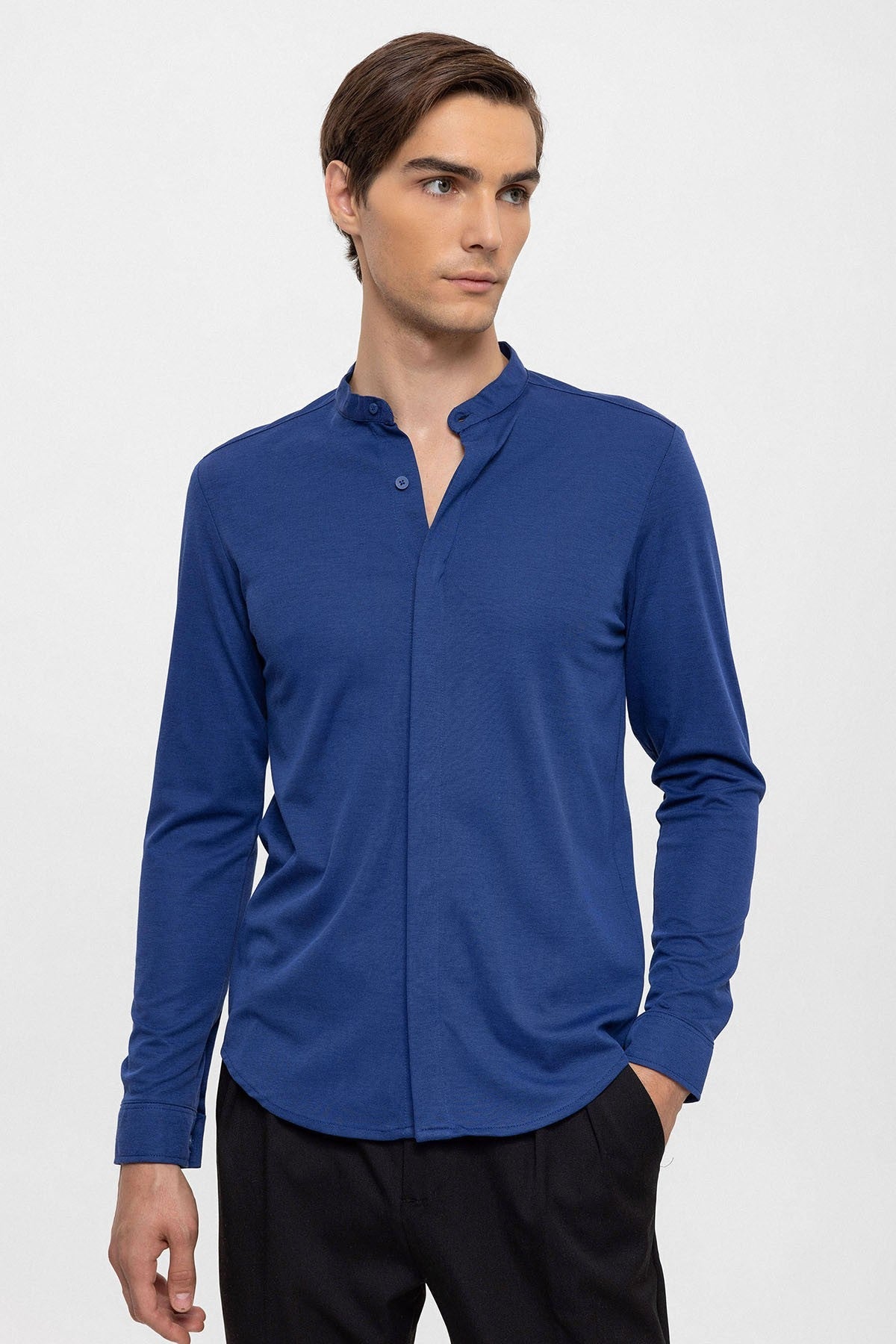 Antioch Erkek Hakim Yaka Gizli Düğme Uzun Kollu Slim Fit Gömlek