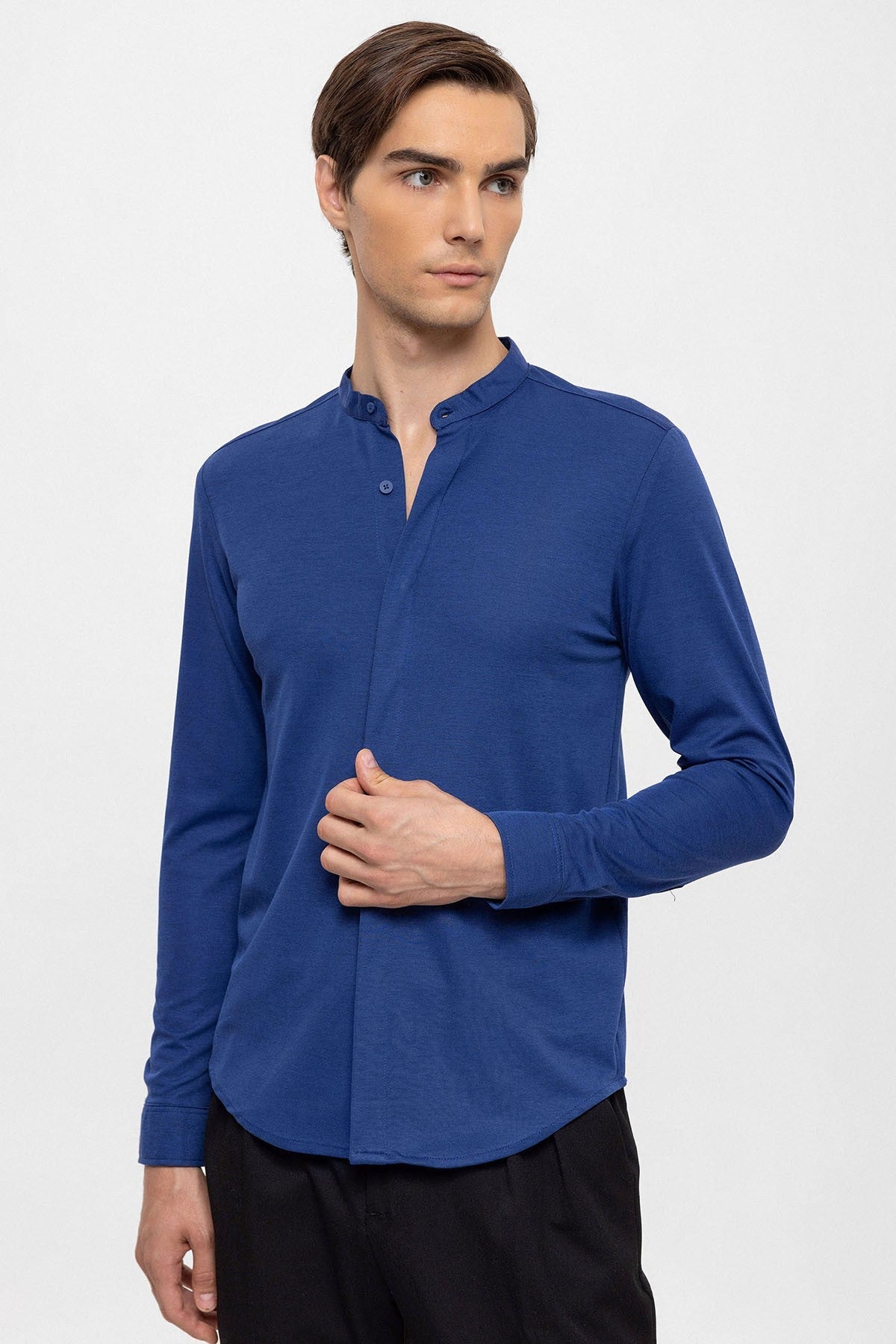 Antioch Erkek Hakim Yaka Gizli Düğme Uzun Kollu Slim Fit Gömlek
