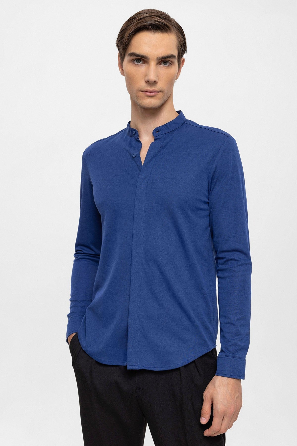 Antioch Erkek Hakim Yaka Gizli Düğme Uzun Kollu Slim Fit Gömlek