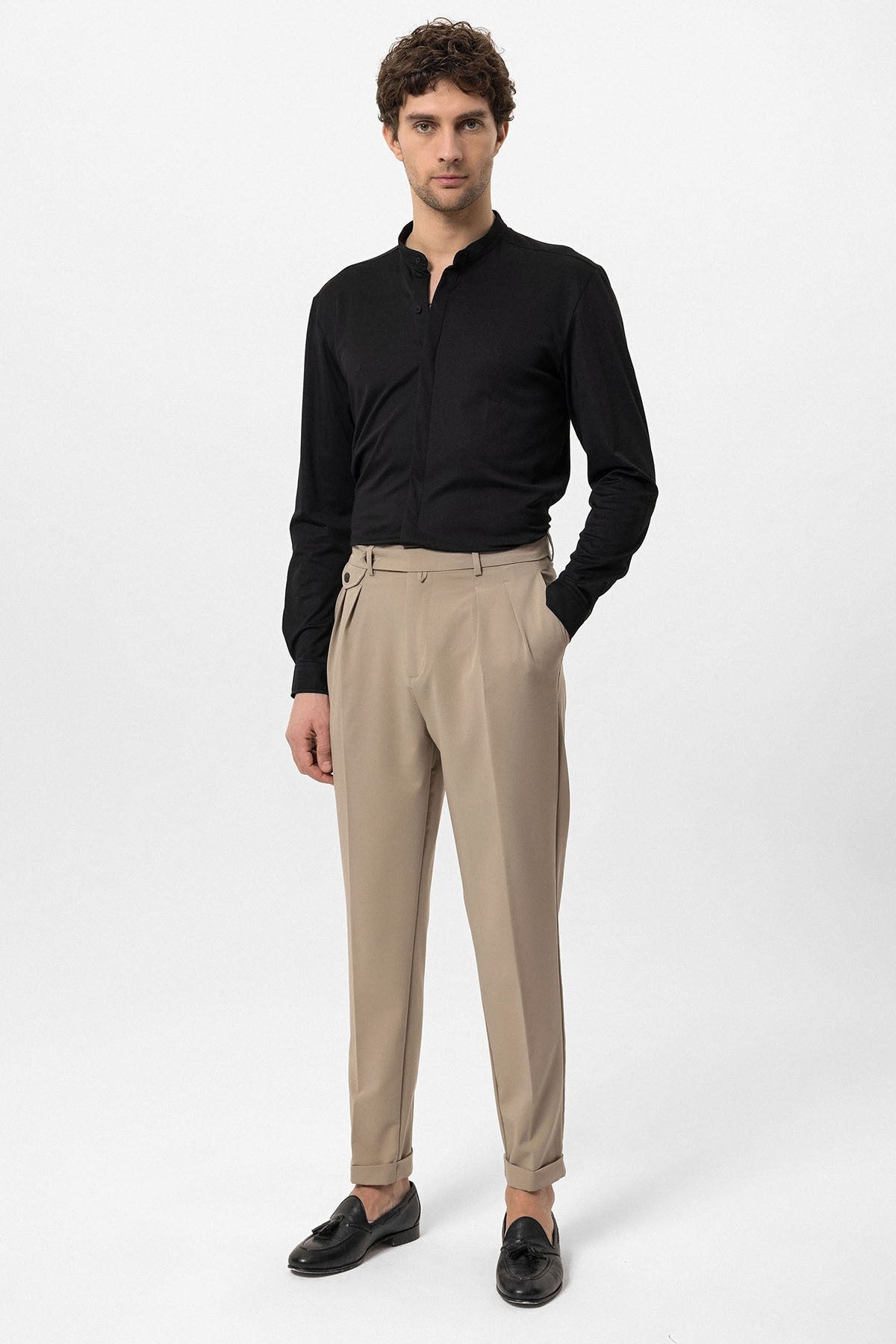 Antioch Erkek Hakim Yaka Gizli Düğme Uzun Kollu Slim Fit Gömlek