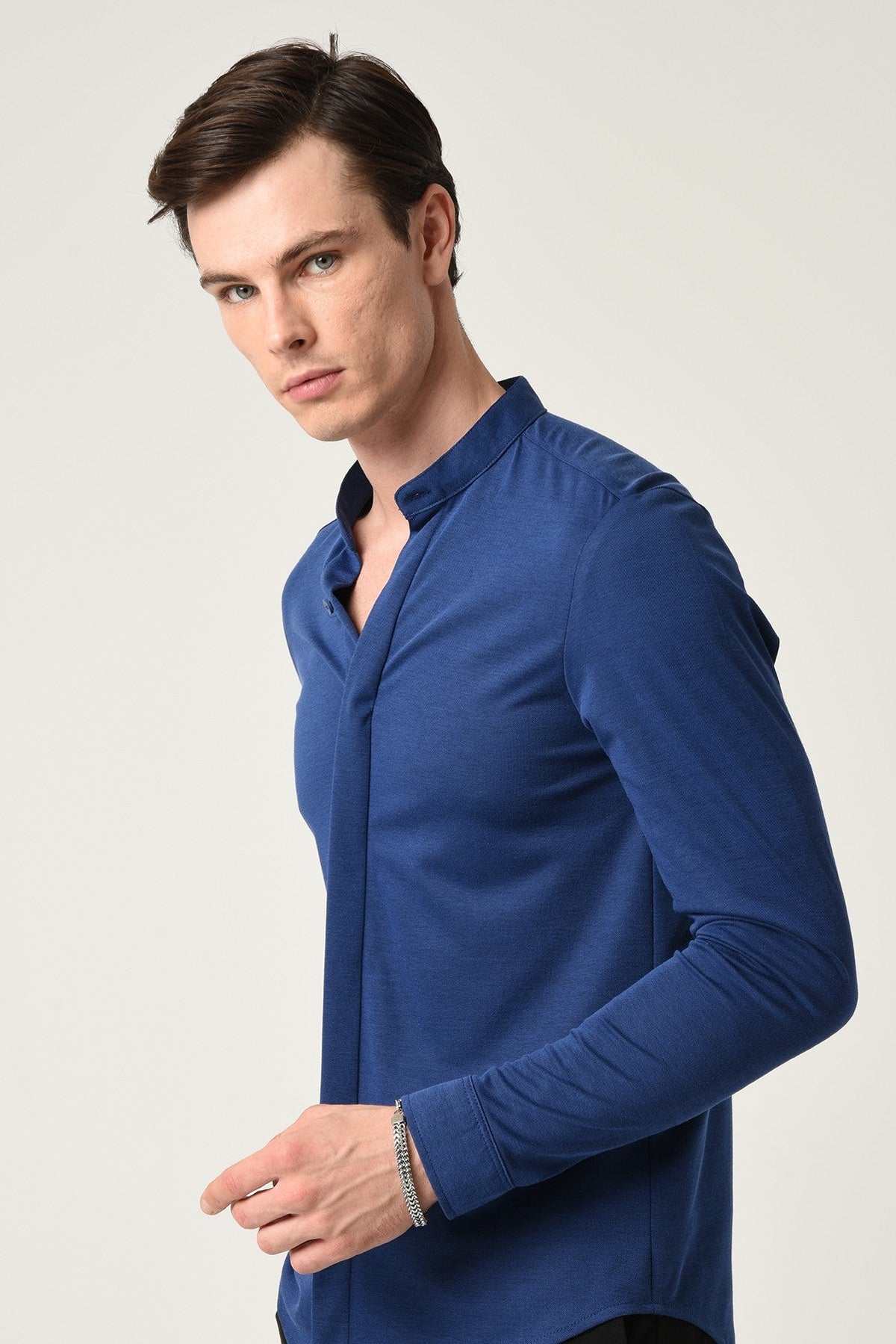 Antioch Erkek Hakim Yaka Gizli Düğme Uzun Kollu Slim Fit Gömlek